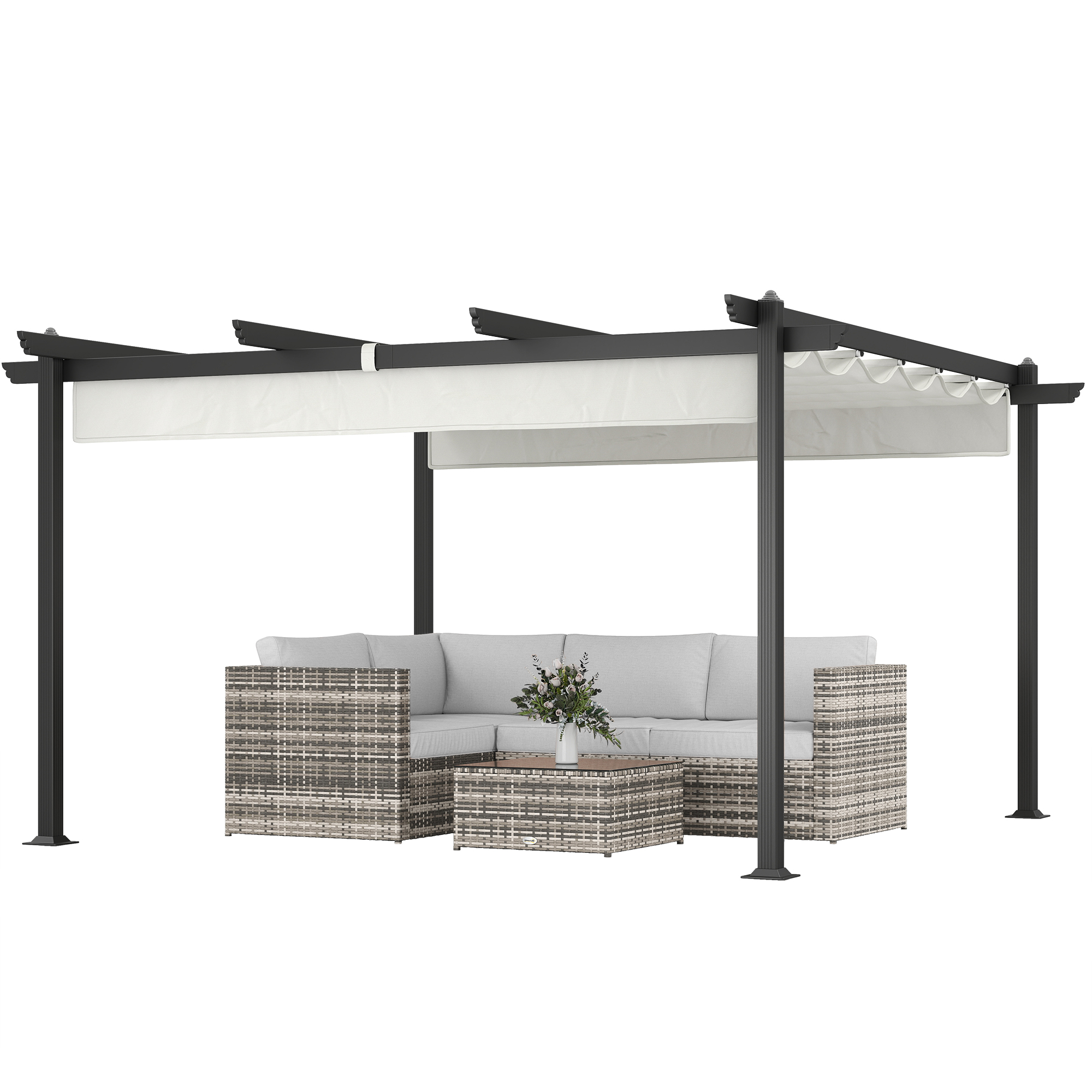 13' x 13' Aluminum Retractable Pergola Canopy, Outdoor Pergola for Garden, Patio, Backyard, Deck, White