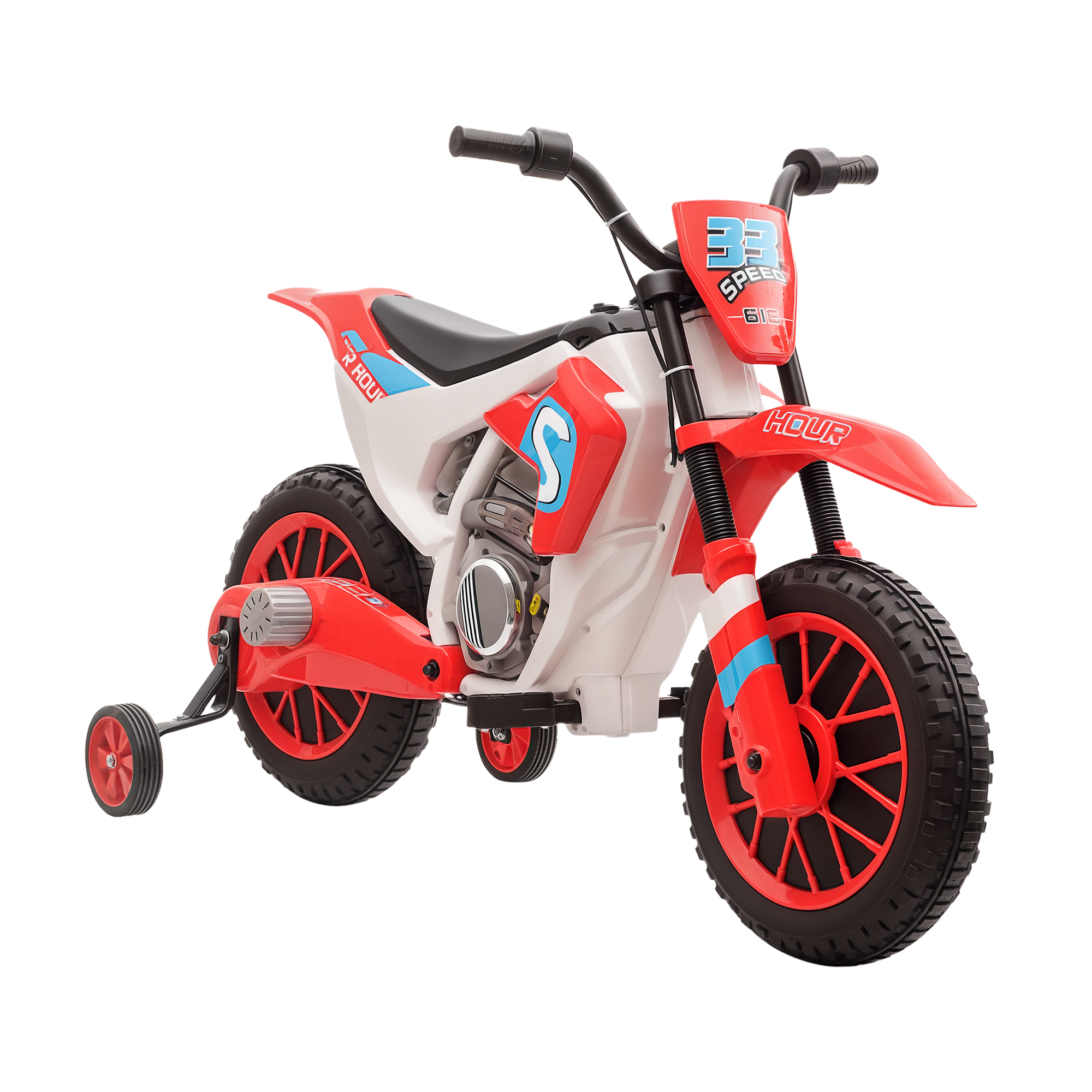 12V Electric Kids Ride On Dirt Bike Motorcycle Toy w/ Training Wheels, Red