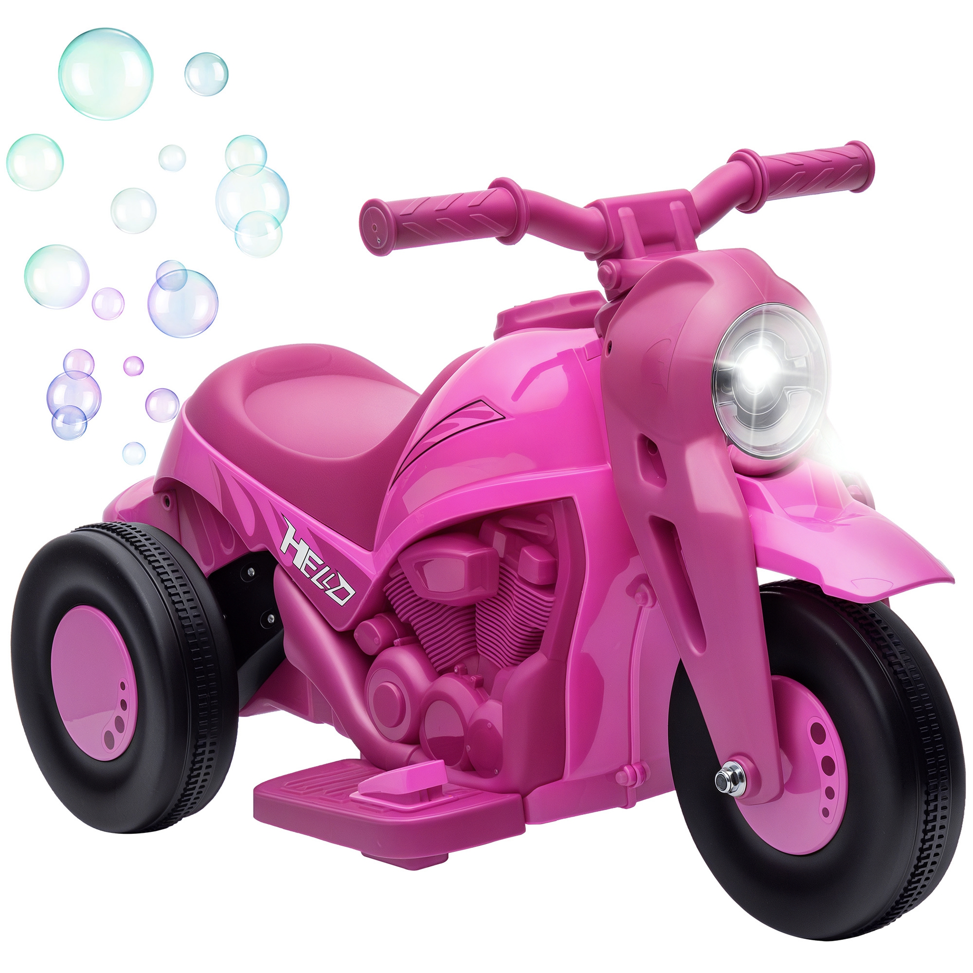Ride On Motorcycle, 6V Ride on Bubble Car, 3 Wheeled Electric Motorcycle for Kids w/ LED Headlight, Music, Pink