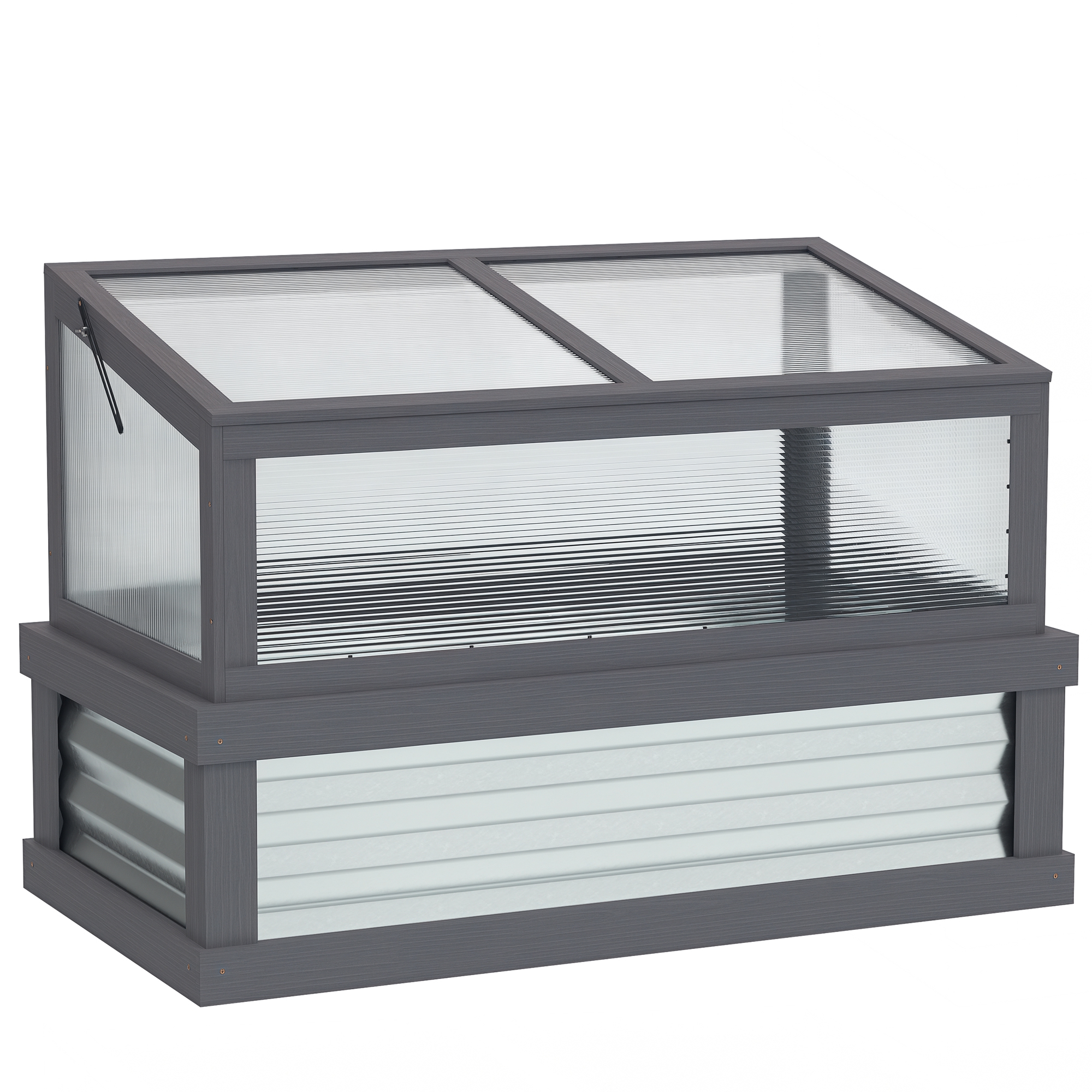 Raised Garden Flower Bed Kit with Lean-to Greenhouse, Wooden Cold Frame Planter, 41" x 22.5" x 28.25", Gray