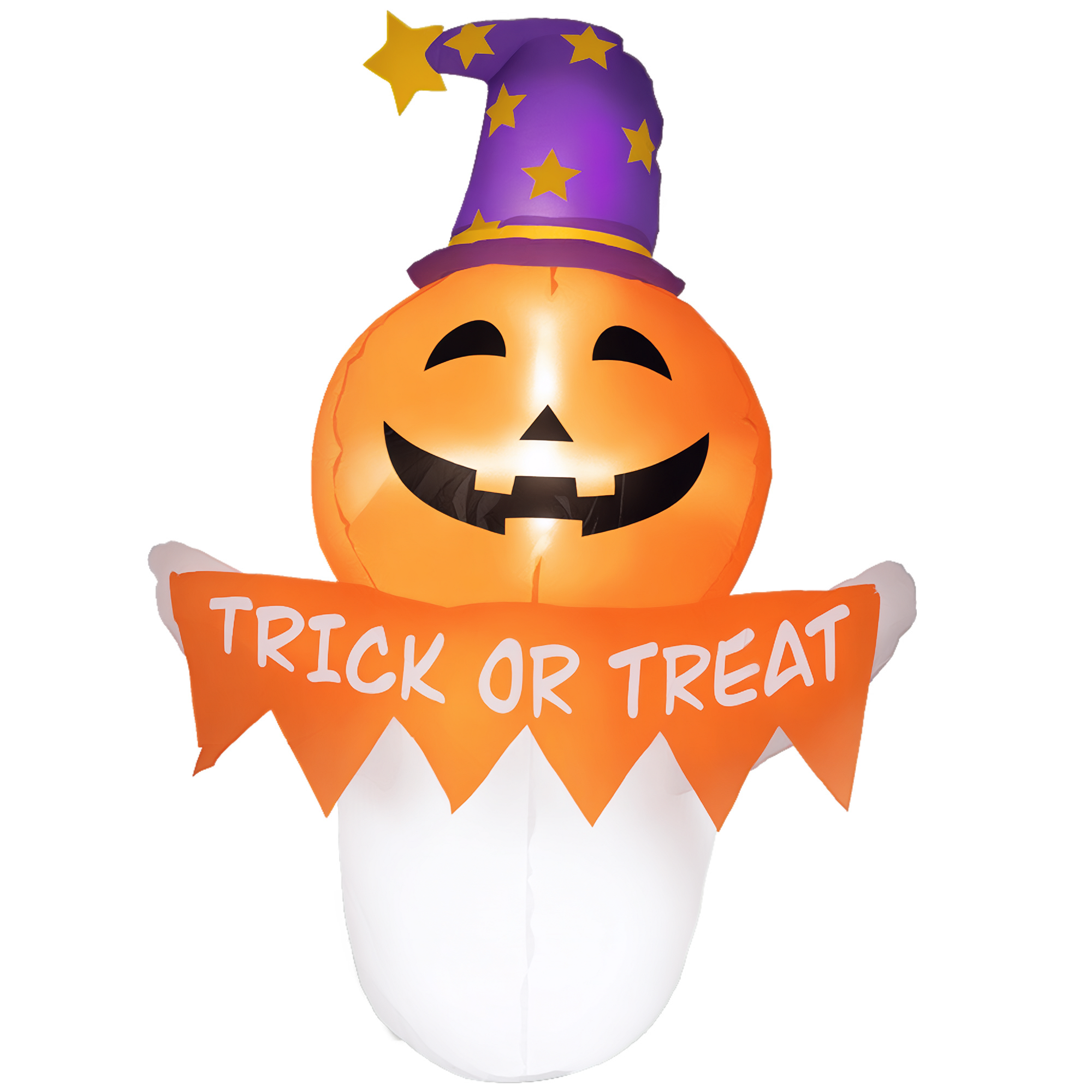 3.4ft Inflatable Halloween Window Sticker Ghost with Orange Face, Blow Up LED  Display for Garden Indoor Outdoor