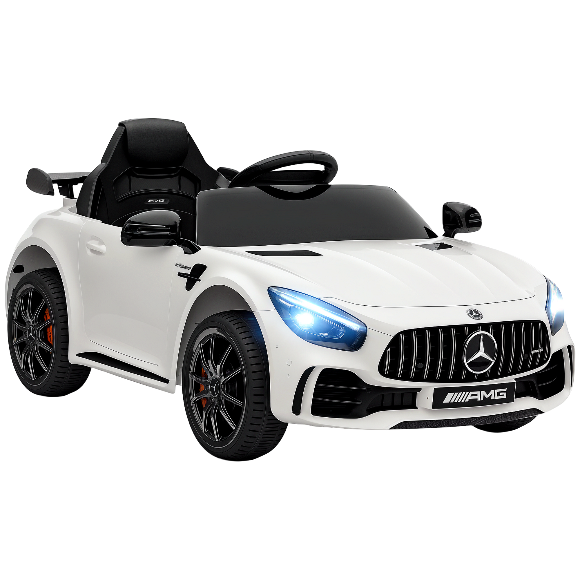 Mercedes-Benz AMG GTR Licensed 12V Battery Powered Kids Electric Car w/ Remote Control & Soft Start, White