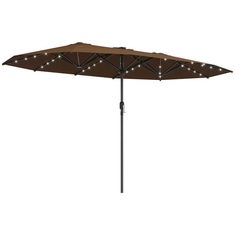Garden Parasol, Double-Sided Sun Umbrella with LED Solar Lights, Patio Parasol for Outdoor, Coffee