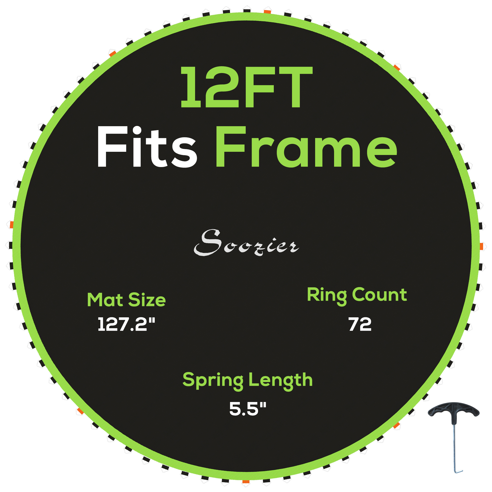 Trampoline Replacement Mat, Fits 12' Trampoline w/ 72 V-Hooks & 5.5" Springs (Spring & Frame not Included), Green