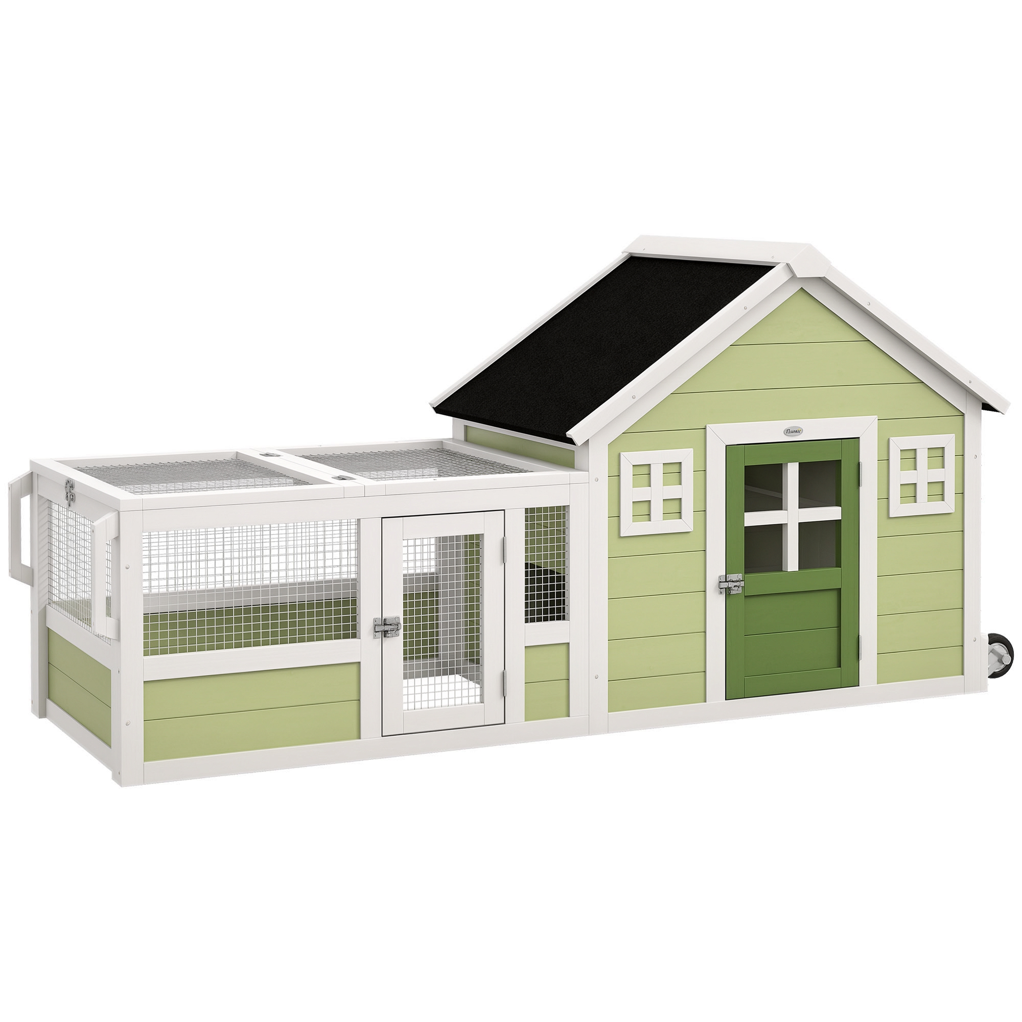 64 Inch Rabbit Hutch with Asphalt Roof, Handle, Wheels, Multicolo