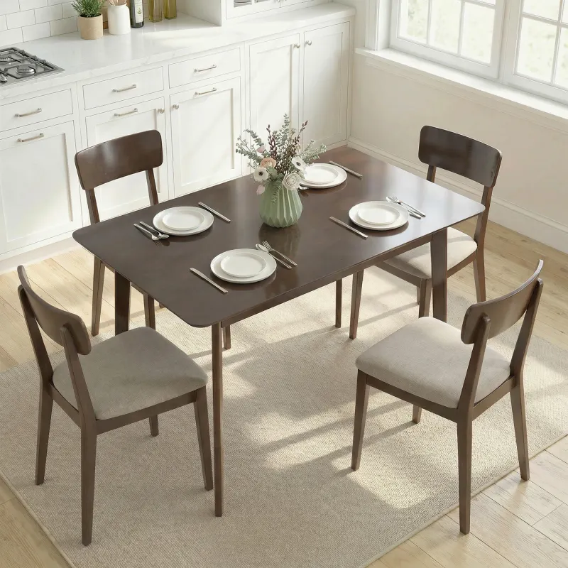 47.2" Rectangle Dining Table for 4, Mid-Century Modern Kitchen Table with Rubber Wood Frame for Dining Room, Mahogany