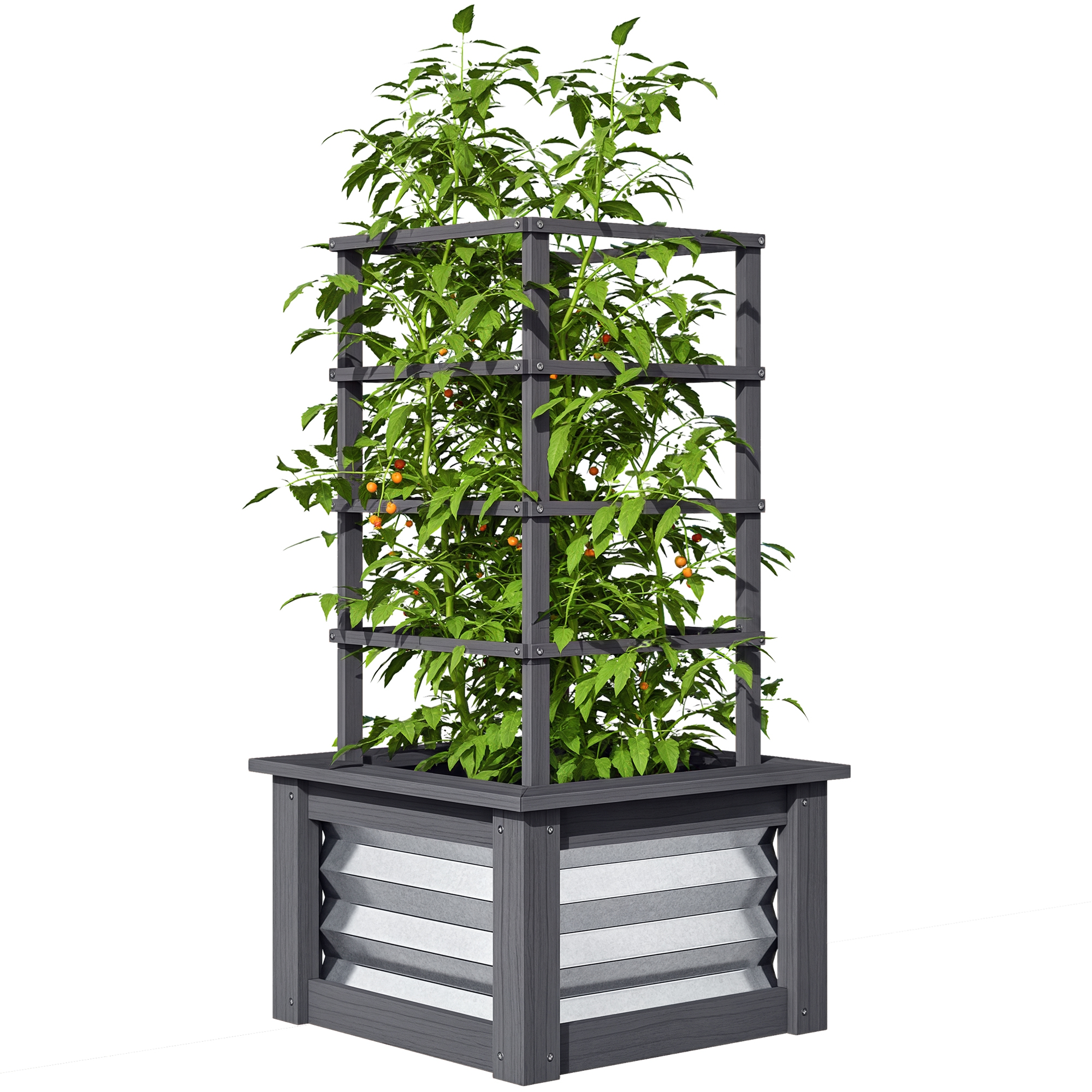 Wooden Raised Garden Bed with Trellis, Galvanized Planter Box Elevated Garden Bed for Garden, Patio, Gray