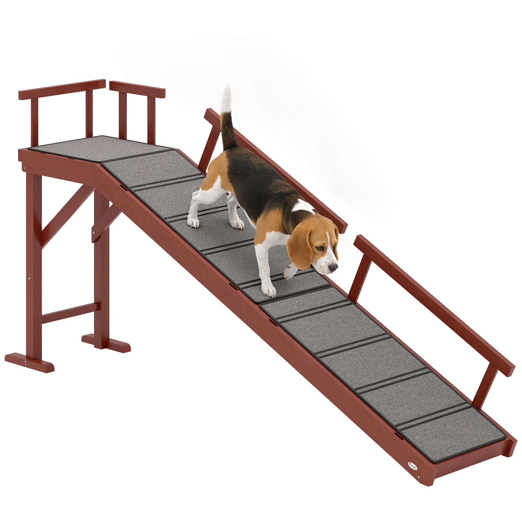 Wooden Dog Ramp with Removable Guardrails, Non-Slip Surface, 70.5" Long, Brown