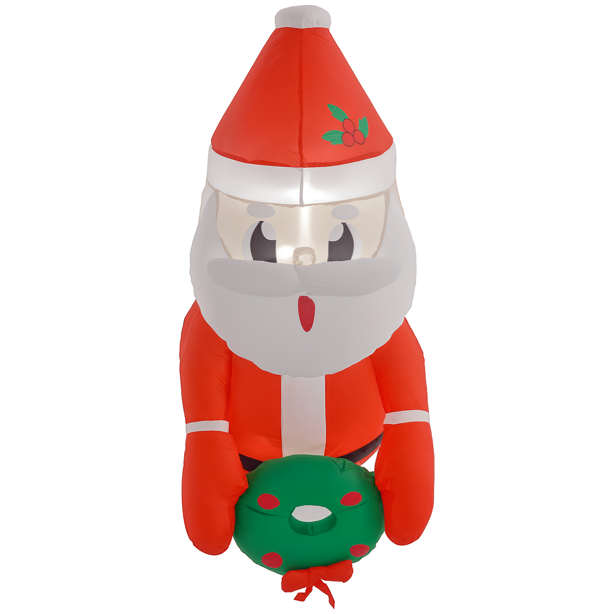 3.4' Inflatable Santa Claus Holding Wreath w/ LED Lights, Blow-Up Outdoor Hanging Display for Garden Party