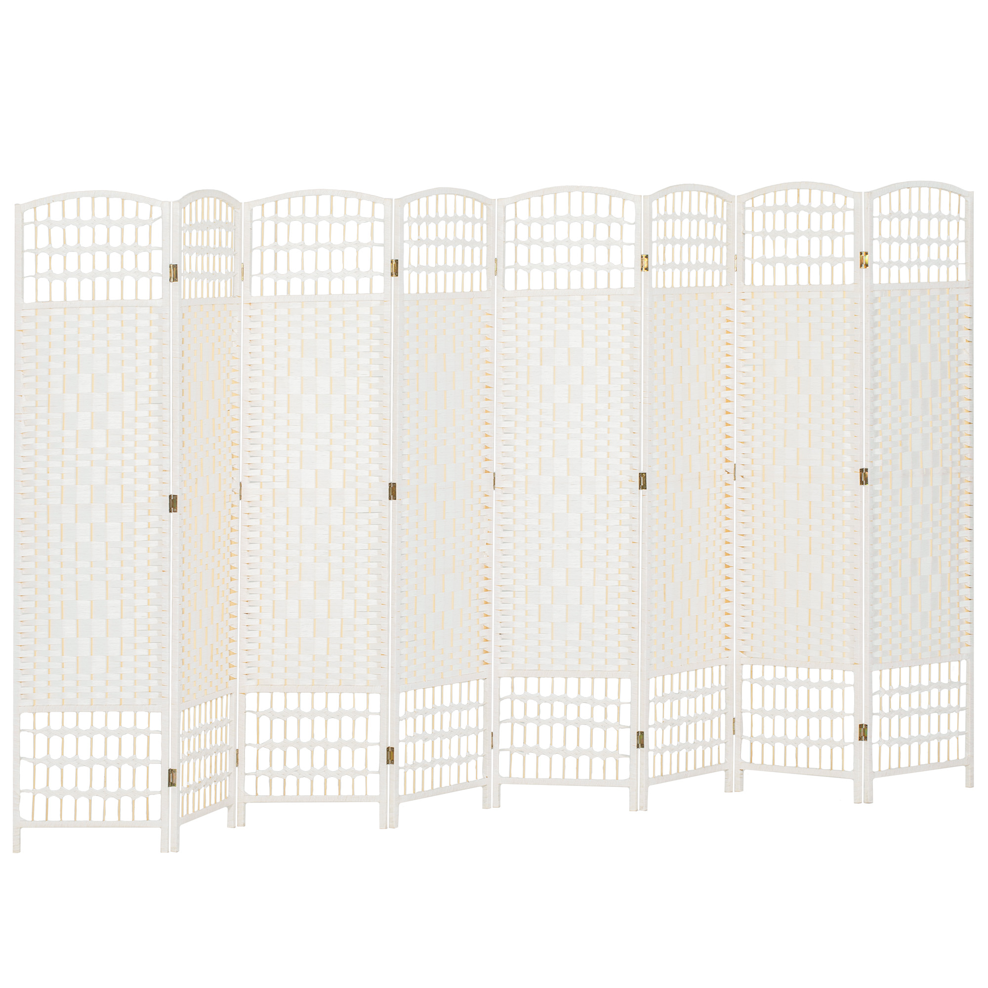 8 Panel Folding Room Divider Portable Privacy Screen Wave Fiber Room Partition for Home Office White