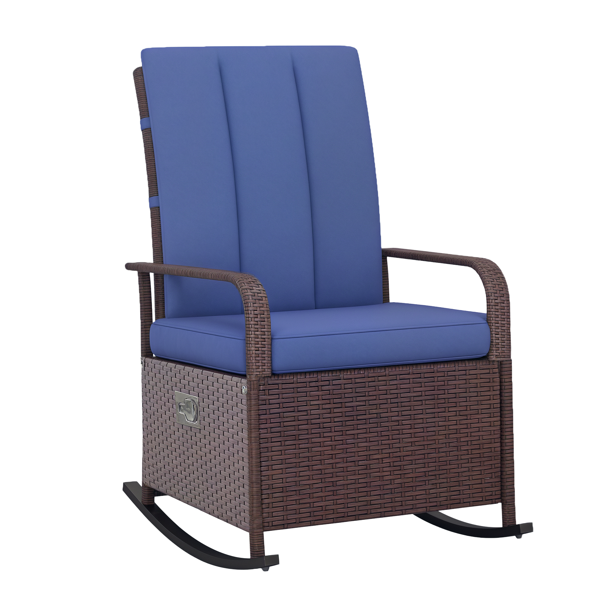 PE Rattan Rocking Recliner with Footrest, Blue
