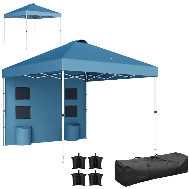10' x 10' Pop Up Canopy Tent w/ Sidewall, UPF50+ Height Adjustable Instant Sun Shelter w/ Storage Pockets, Sea Blue