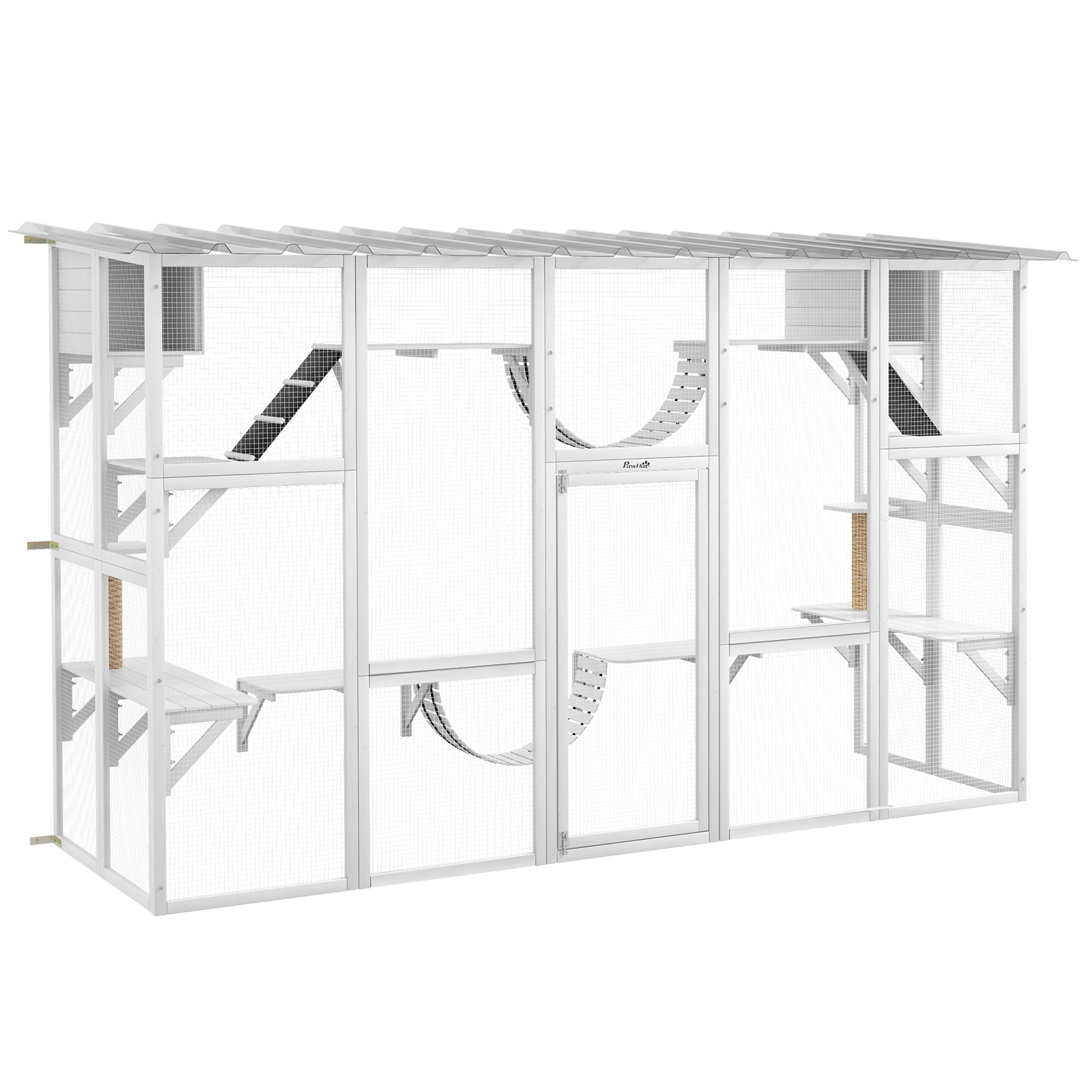 Catio Playground Cat Window Box Outside Enclosure for Multiple Cats w/ Shelves & Bridges, White