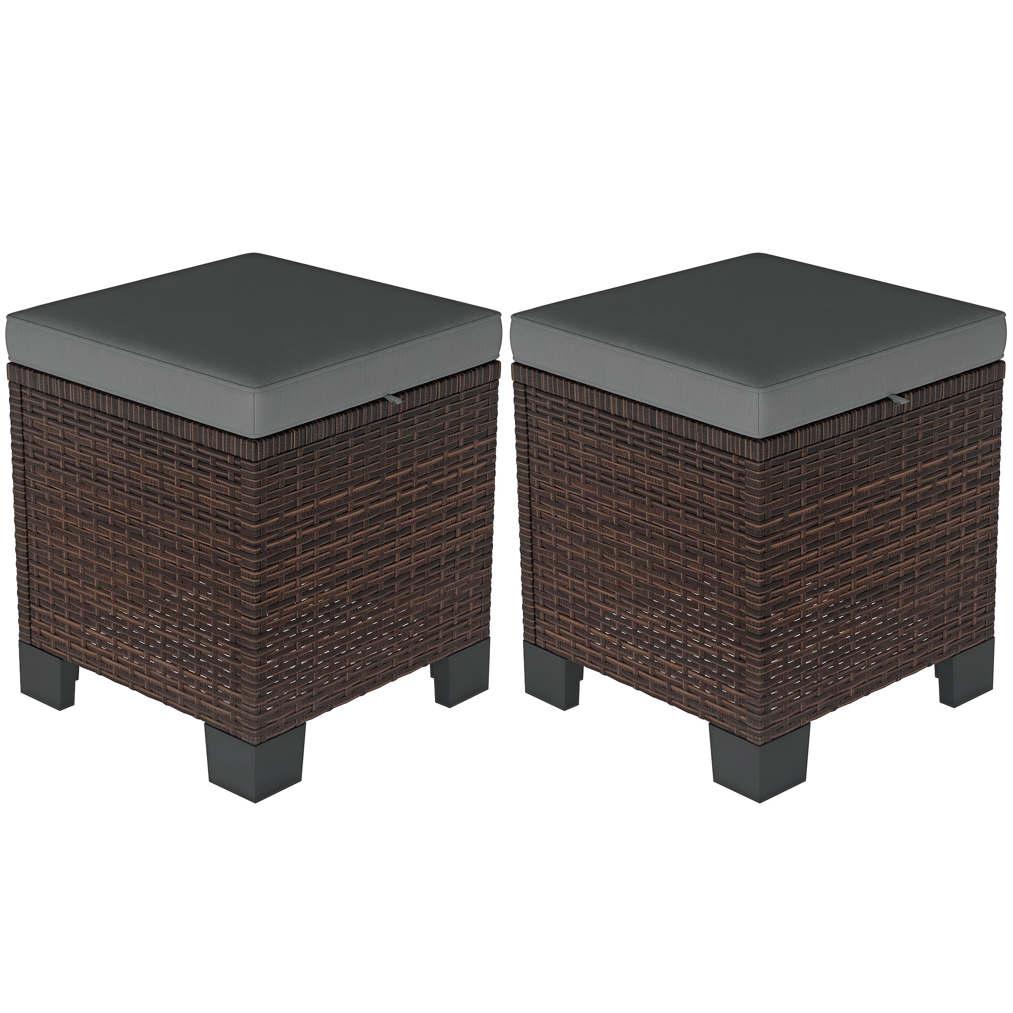 2 Piece Wicker Outdoor Ottomans with Cushions, Rattan Ottoman Footrest and Side Table for Patio, Yard, Poolside, Gray