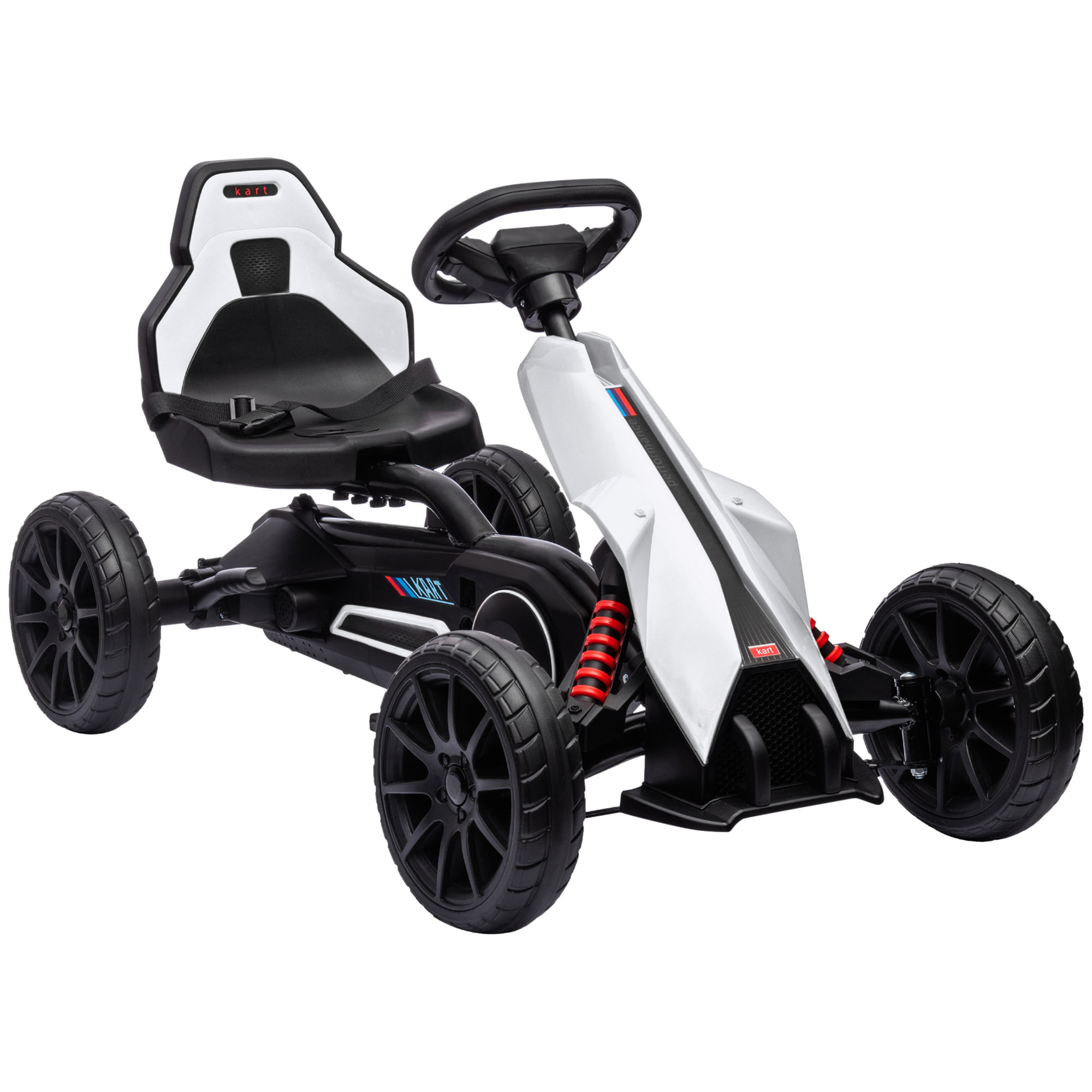 Kids Pedal Go Kart W/ Adjustable Seat, Swing Axle, White