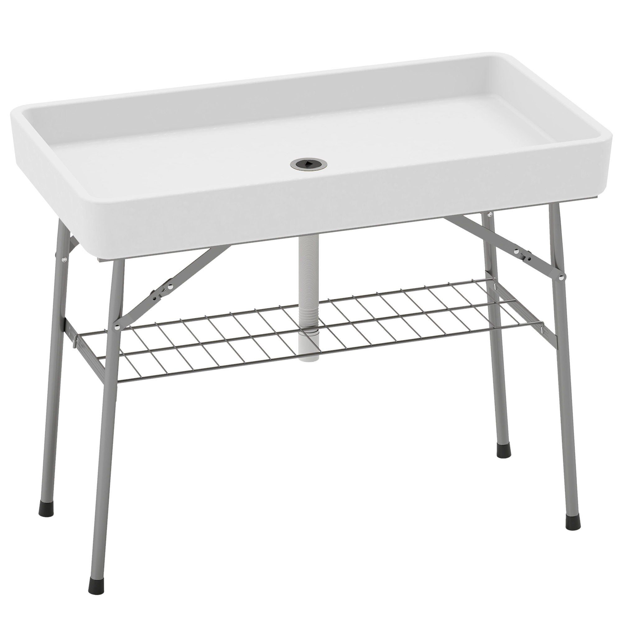 3.4ft Folding Ice Cooler Table with Drain, Fill and Chill Table Outdoor Table Cooler with Storage Shelf, Drink Cooler for Parties Picnic BBQ Camping Wedding, White