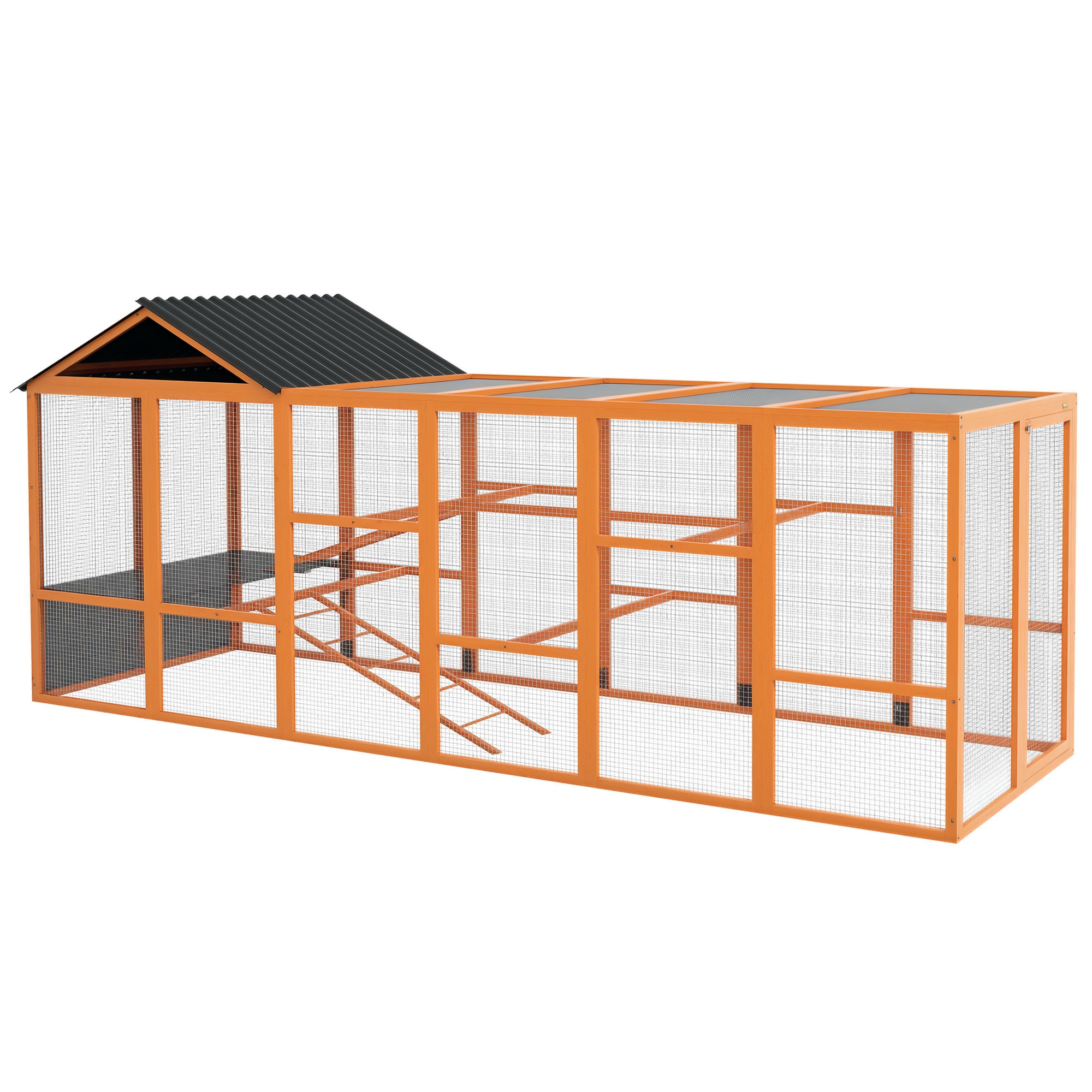 Wooden Chicken Coop Run for 6 - 10 Chickens, Hen House Add-On with Storage, Perches, 141.75" x 48" x 61", Orange