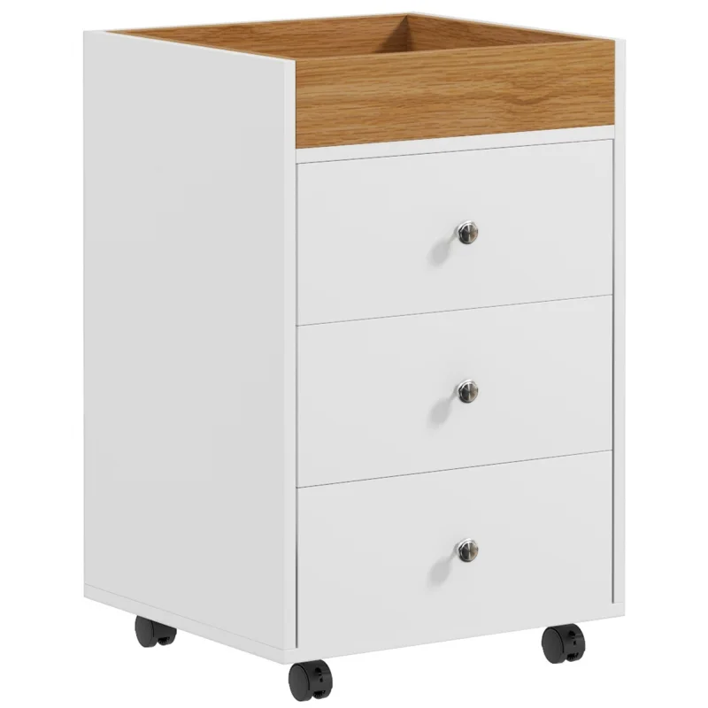 3 Drawer File Cabinet on Wheels Mobile Home Office Storage Cabinet with Top Tray Under Desk Printer Stand, White