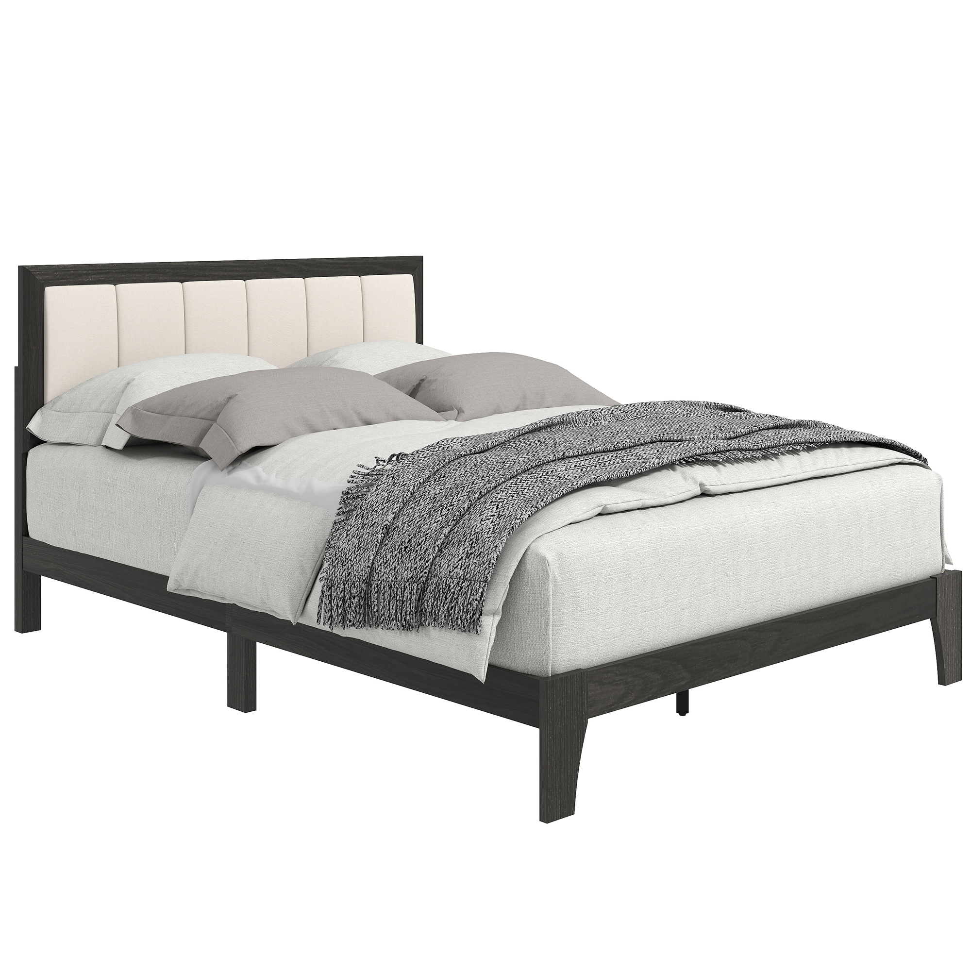 Full Bed Frame with Headboard Full Size Platform Bed Frame with Wooden Slats No Box Spring Needed Charcoal Gray