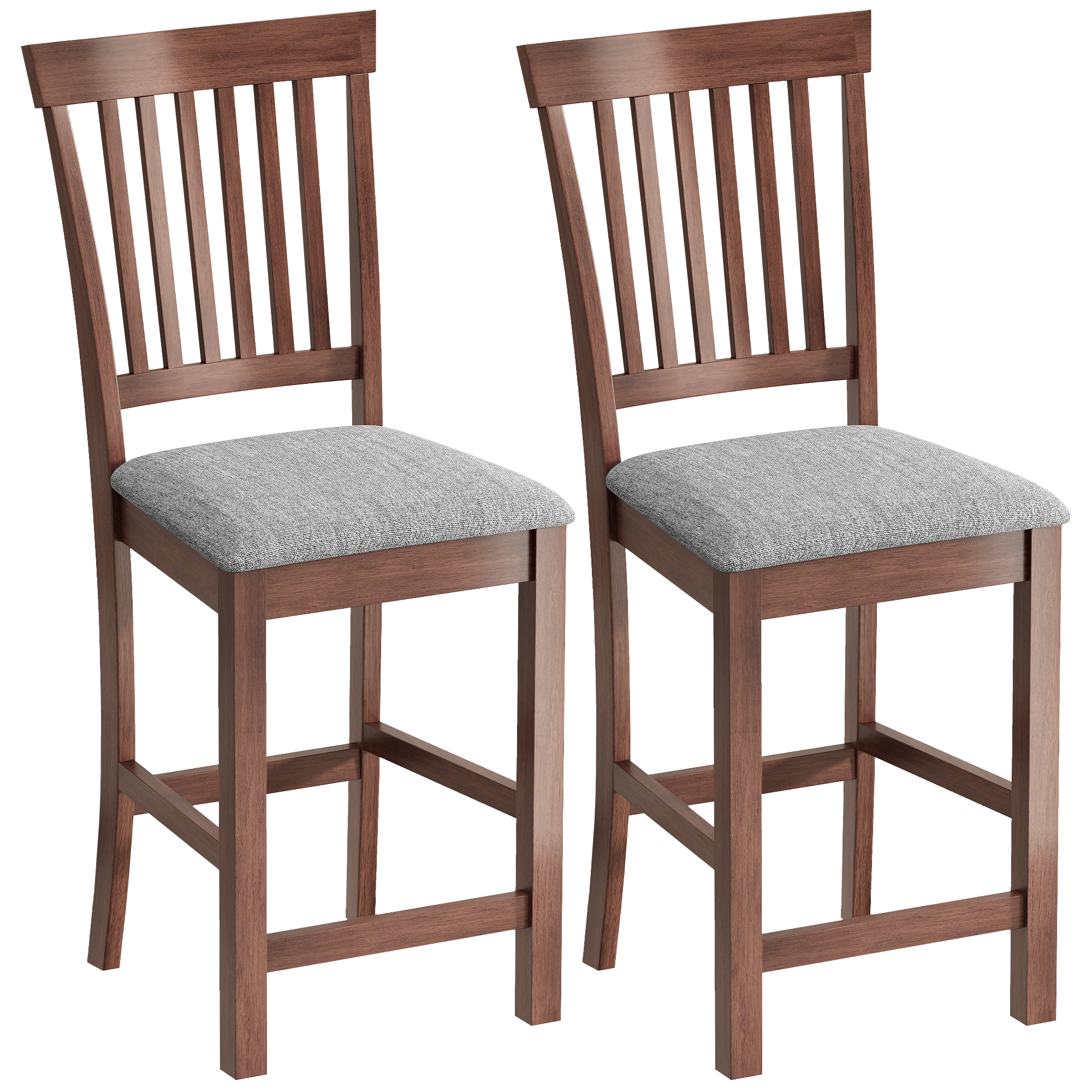 Counter Height Bar Stools with Padded Seat, High Back Kitchen Chairs Set of 2 for Dining Room, Gray and Dark Brown