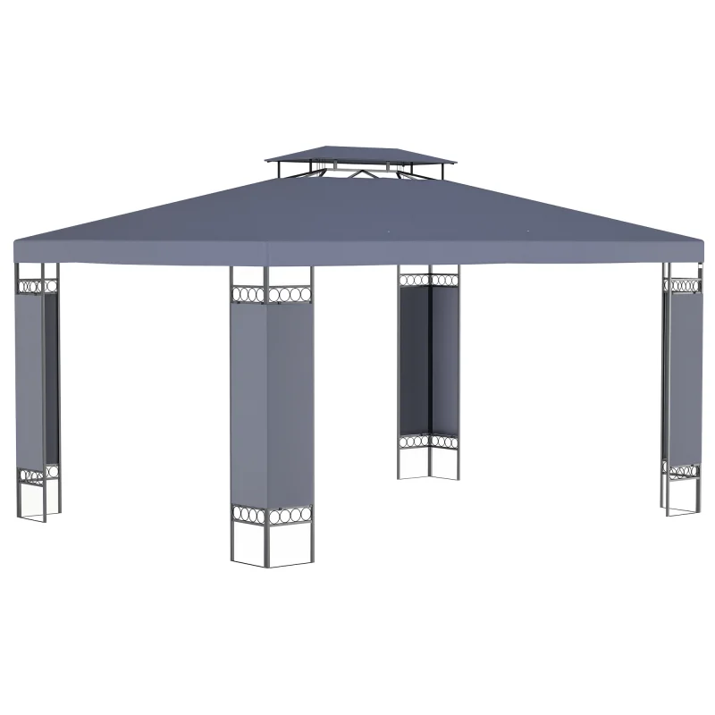  10' x 13' Patio Gazebo, Double Roof Outdoor Gazebo Canopy Shelter with Screen Decorate Corner Frame, for Garden, Lawn, Backyard and Deck, Gray