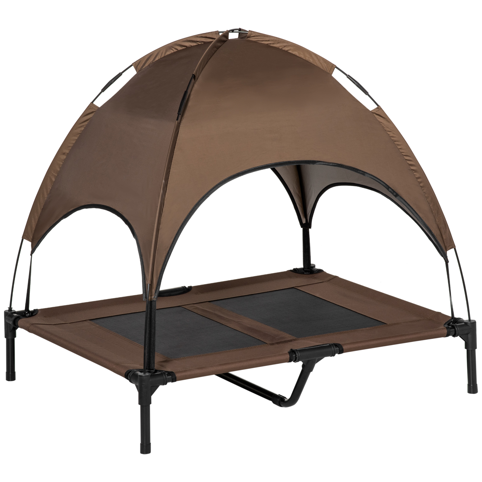 Elevated Portable Dog Cot Pet Bed with UV Protection Canopy Shade, 36 inch, Coffee