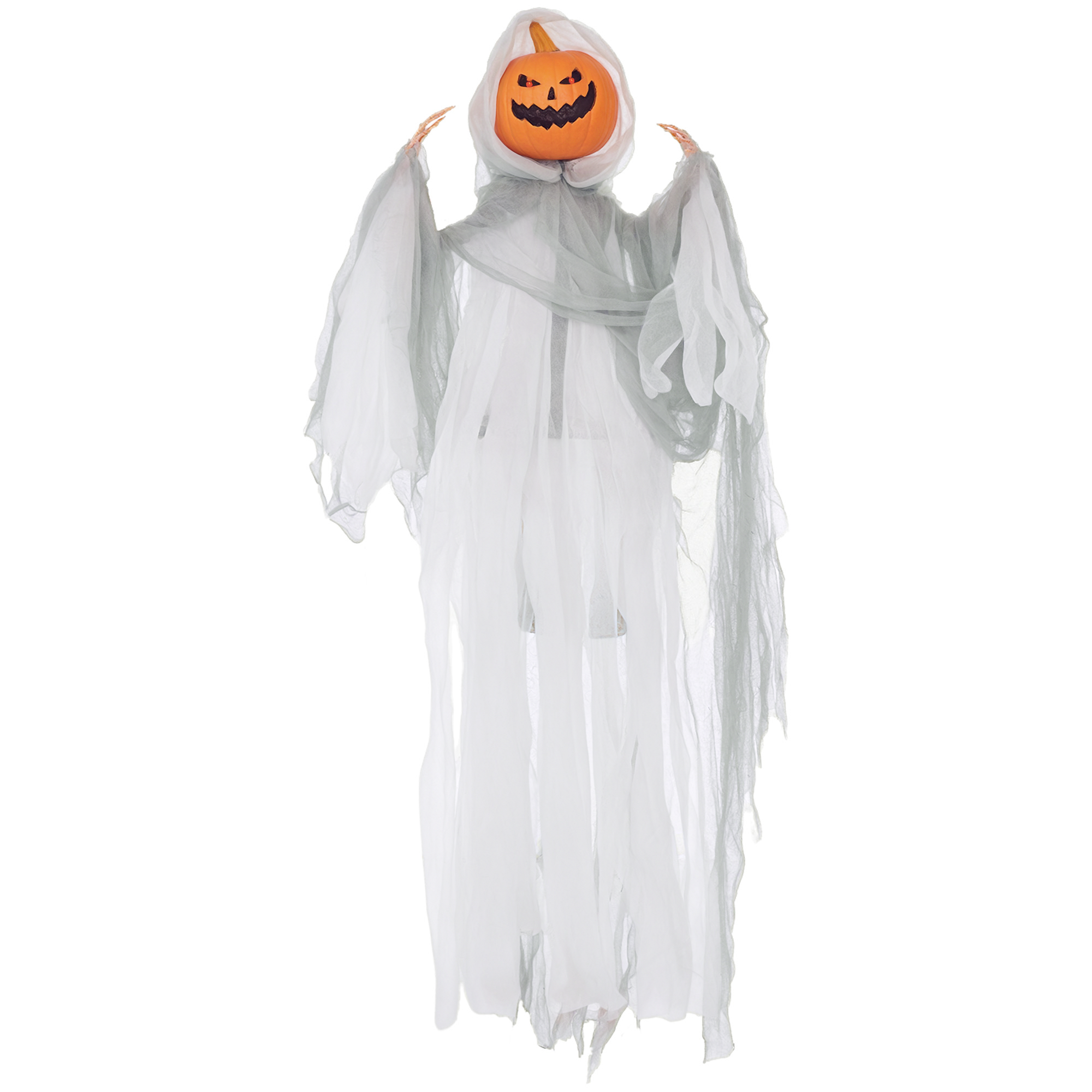 3.9' Outdoor Halloween Hanging Pumpkin Ghost w/ Light Up Eyes, Sound Activated Prop w/ Creepy Howling Sounds