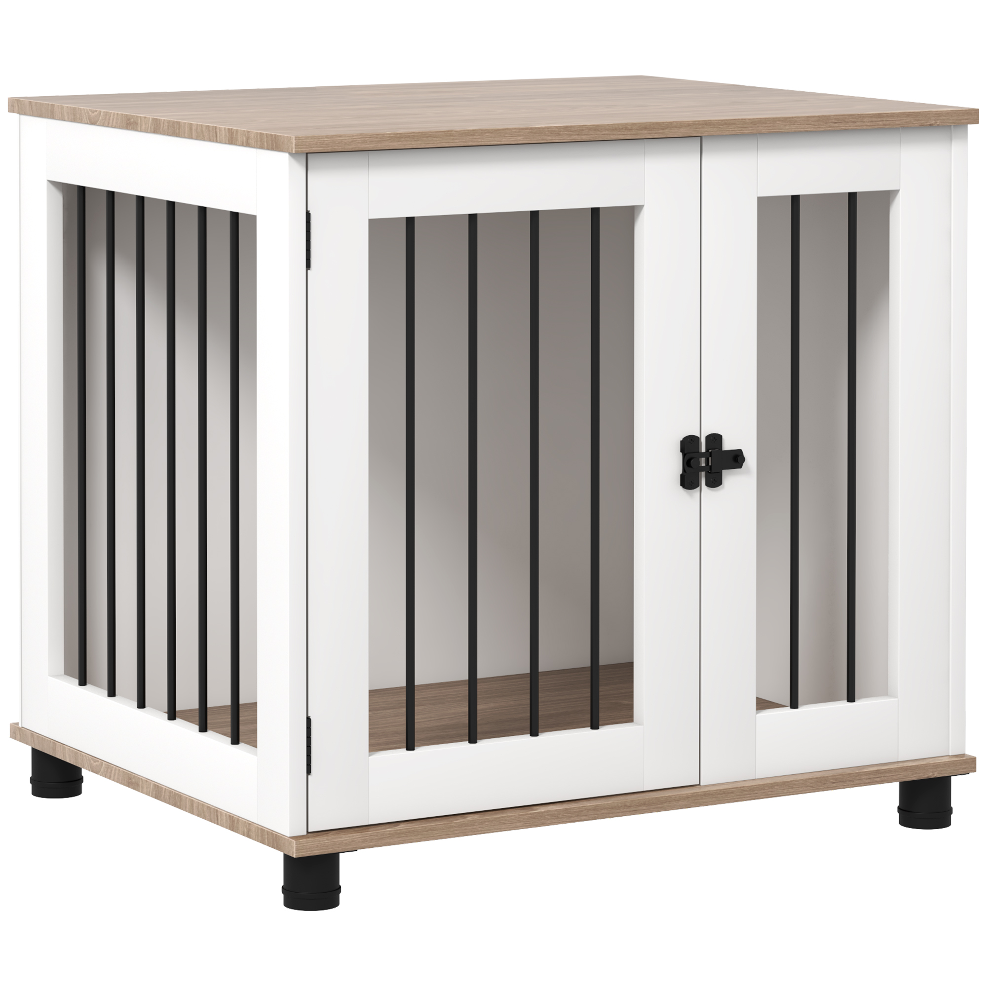 Dog Kennel Furniture Side End Table Indoor with Lockable Door, for Small and Medium Dogs, Walnut Brown