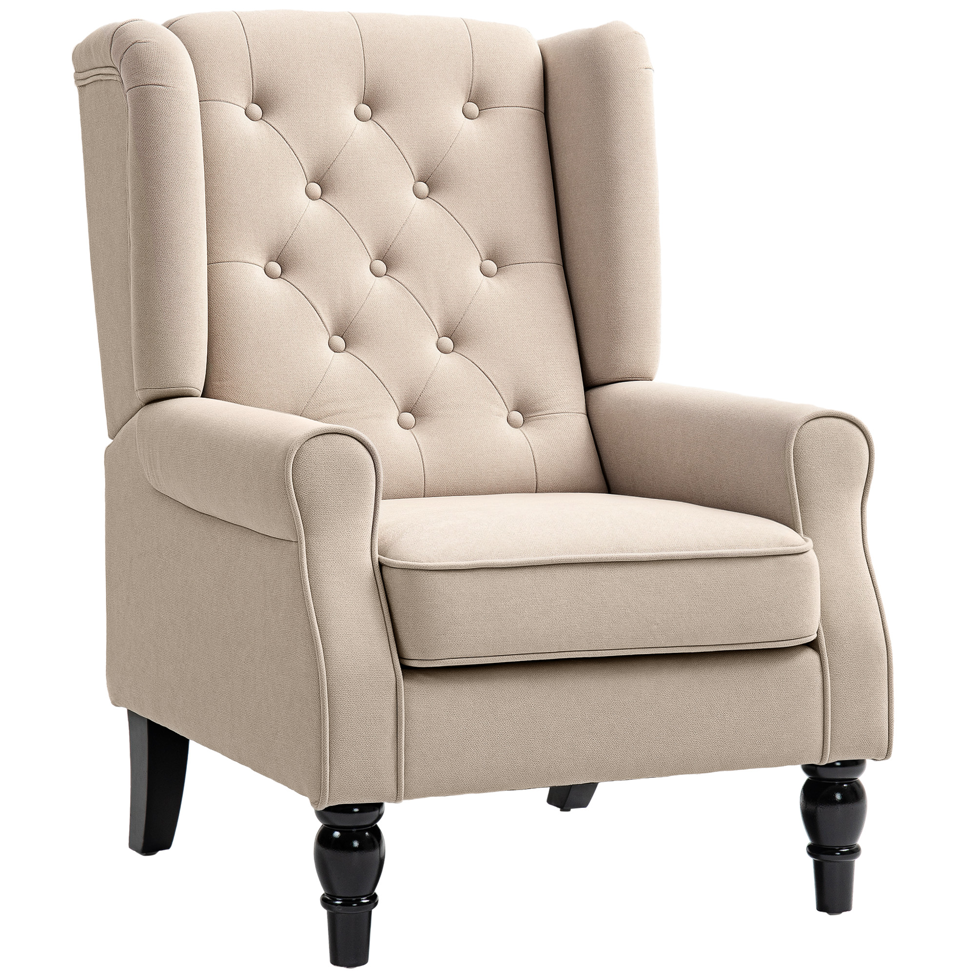 Wingback Accent Chair for Living Room, Button-Tufted Lounge Chair with Round Armrests and Wood Legs, Beige