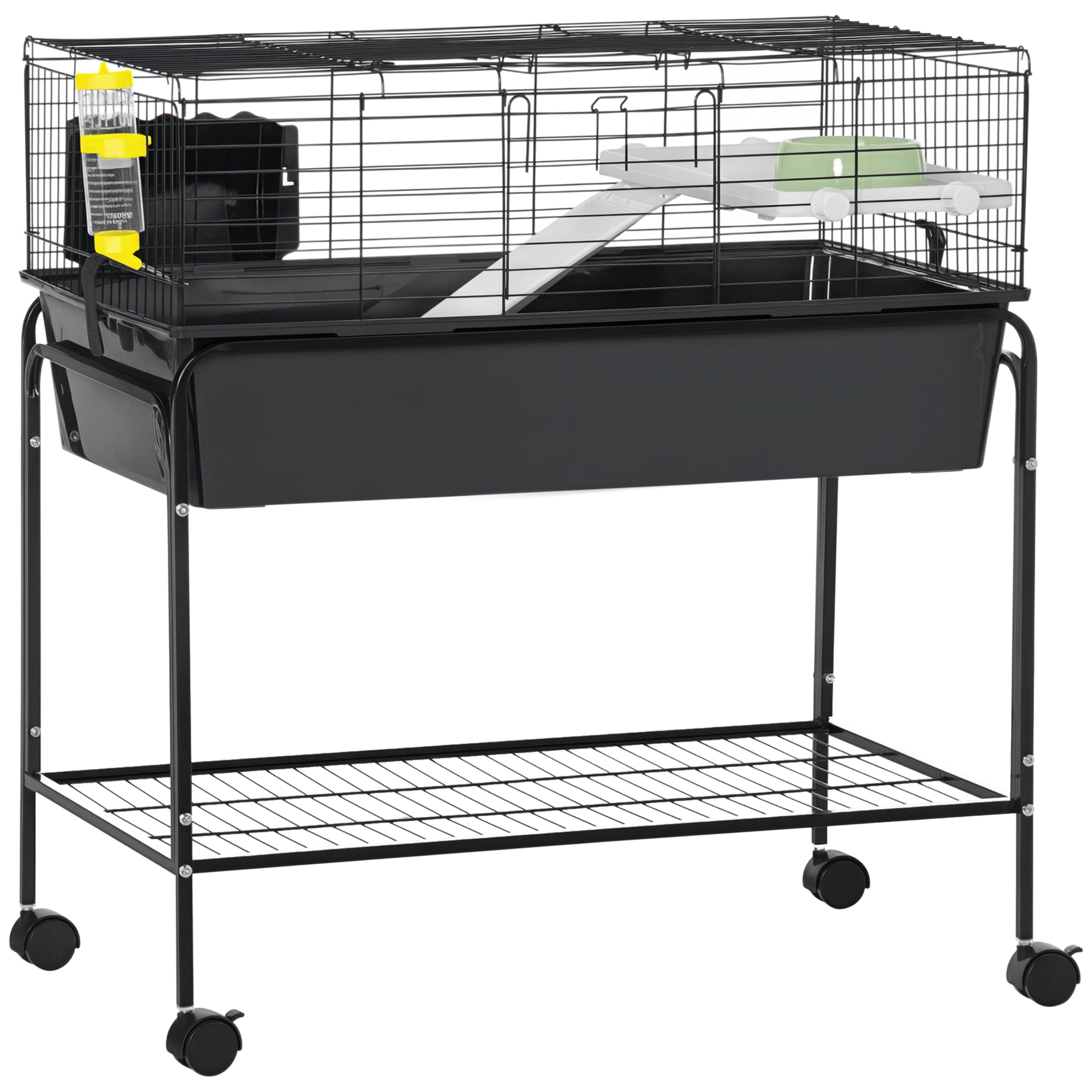Two-Story Small Animal Cage Removable from Stand, Pet Habitat with Shelf & Wheels, 33" x 18.5" x 35", Charcoal Gray