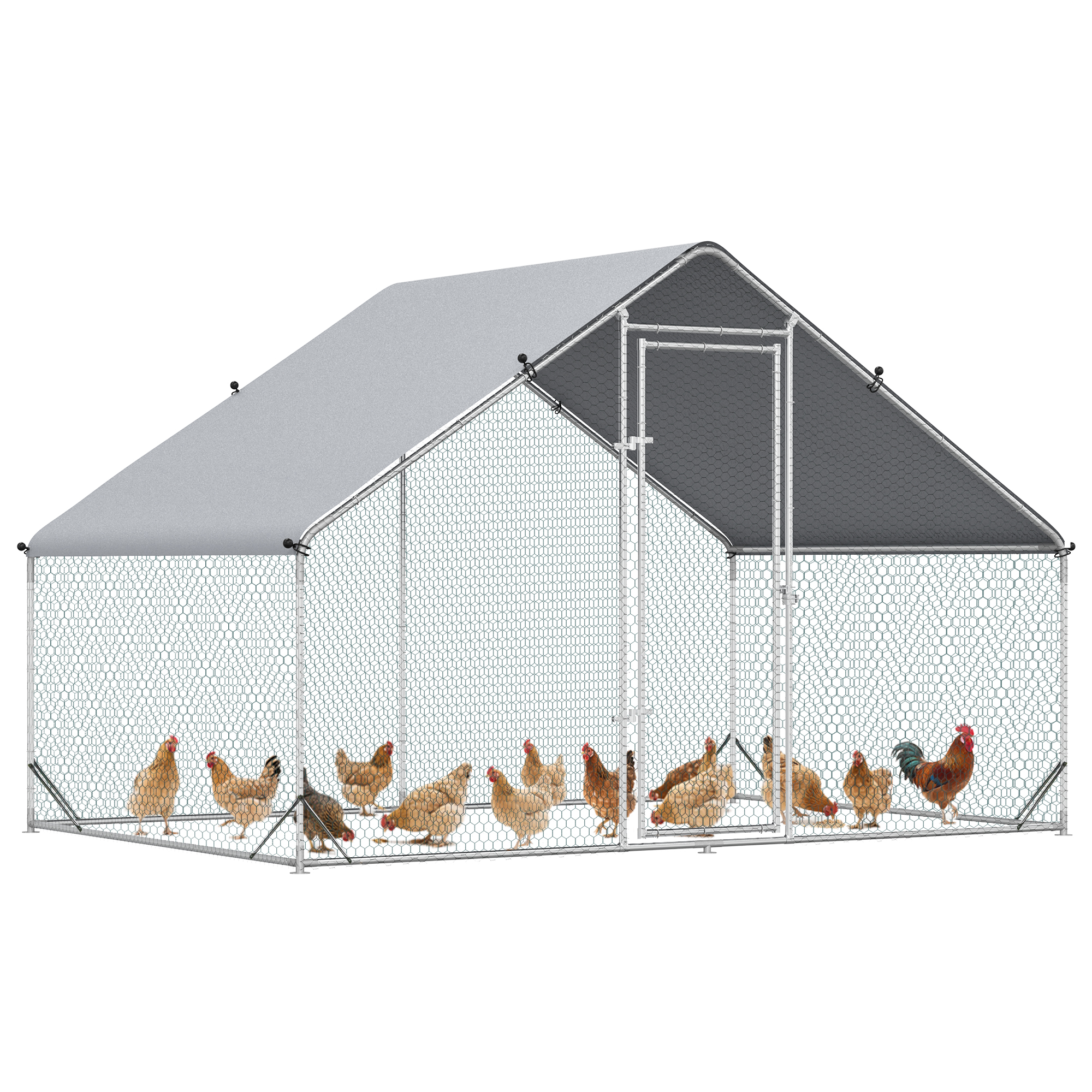 Large Chicken Coop Metal Chicken Run with Waterproof and Anti-UV Cover, Spire Shaped Walk in Fence Cage Hen House for Outdoor and Yard Farm Use, 1" Tube Diameter, 9.8' x 6.6' x 6.6'