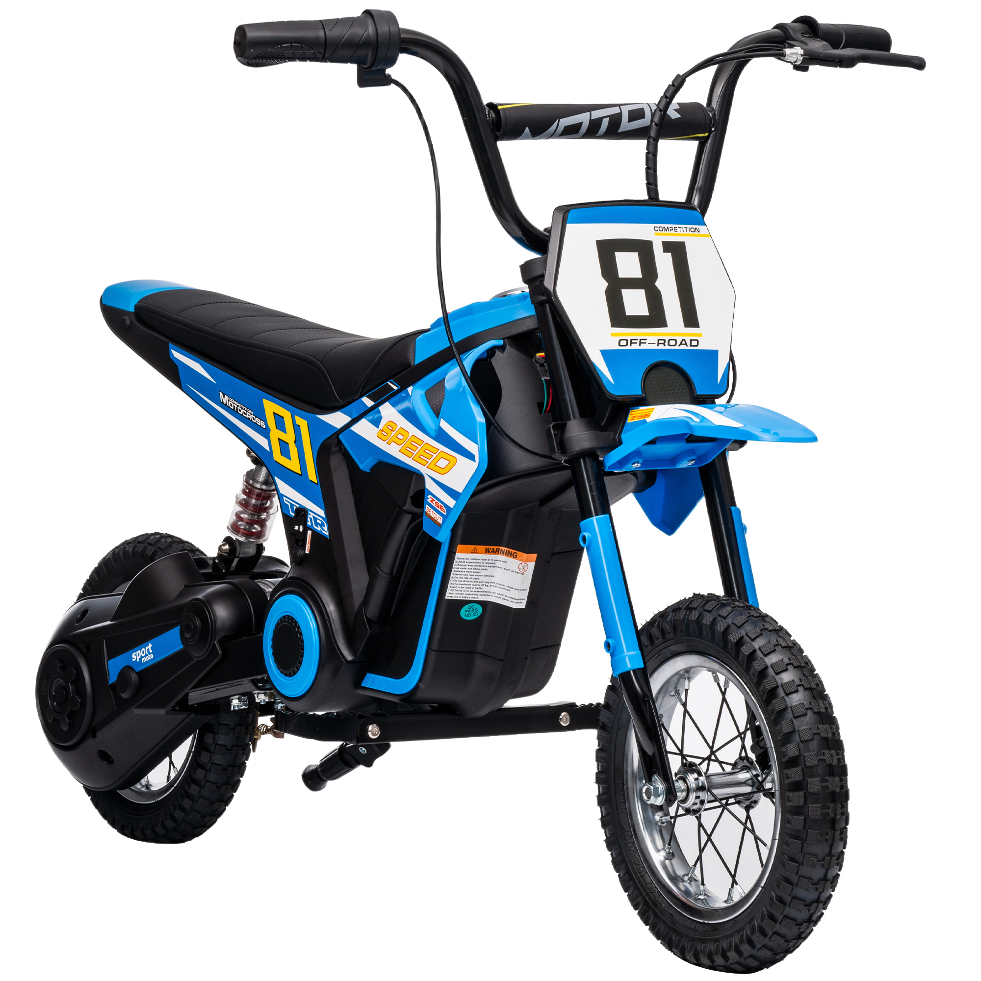 24V Kids Motorcycle, Electric Dirt Bike with 250W Motor, Up to 9.9 MPH, 12" Inflatable Tires and Rear Suspension, Blue