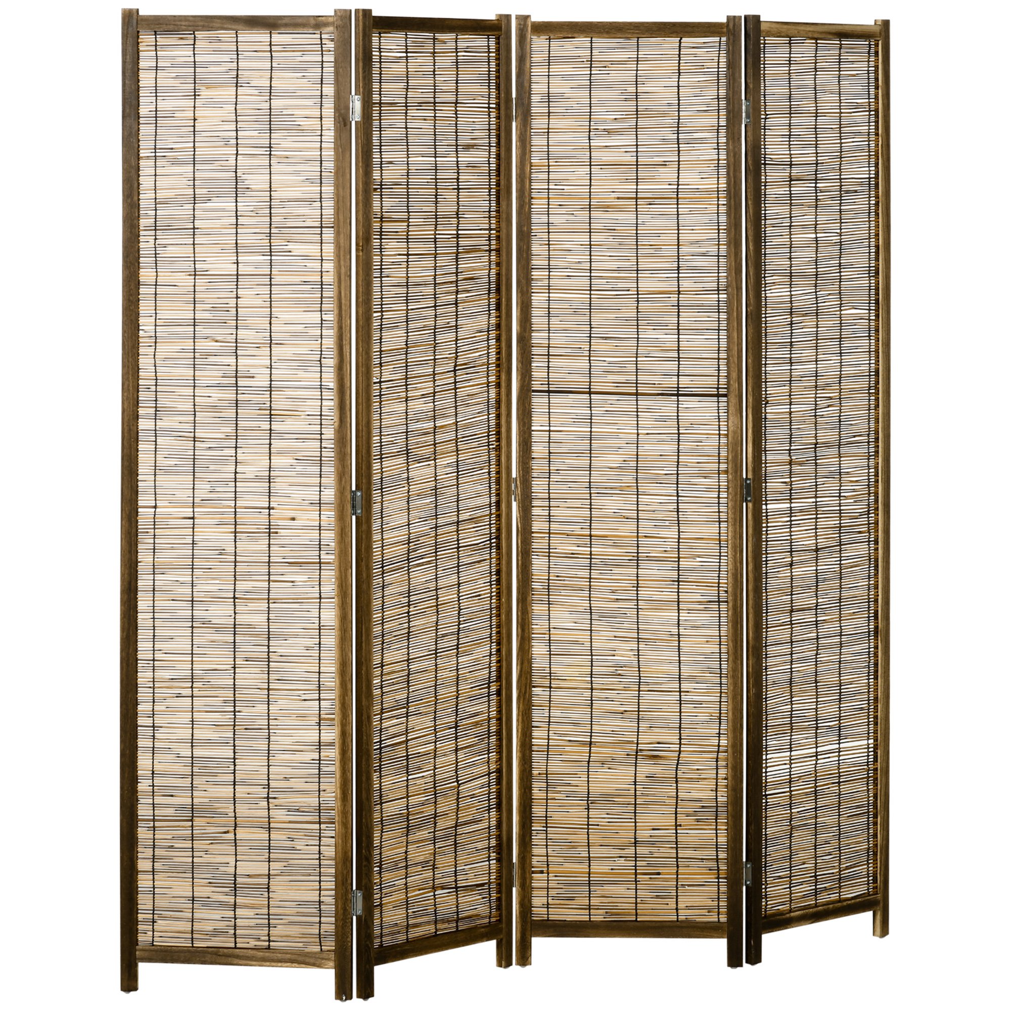 Hand Woven Room Divider, 4 Panel Folding Privacy Screen, Indoor Reed Partition Wall, 63"x67"x0.75", Brown