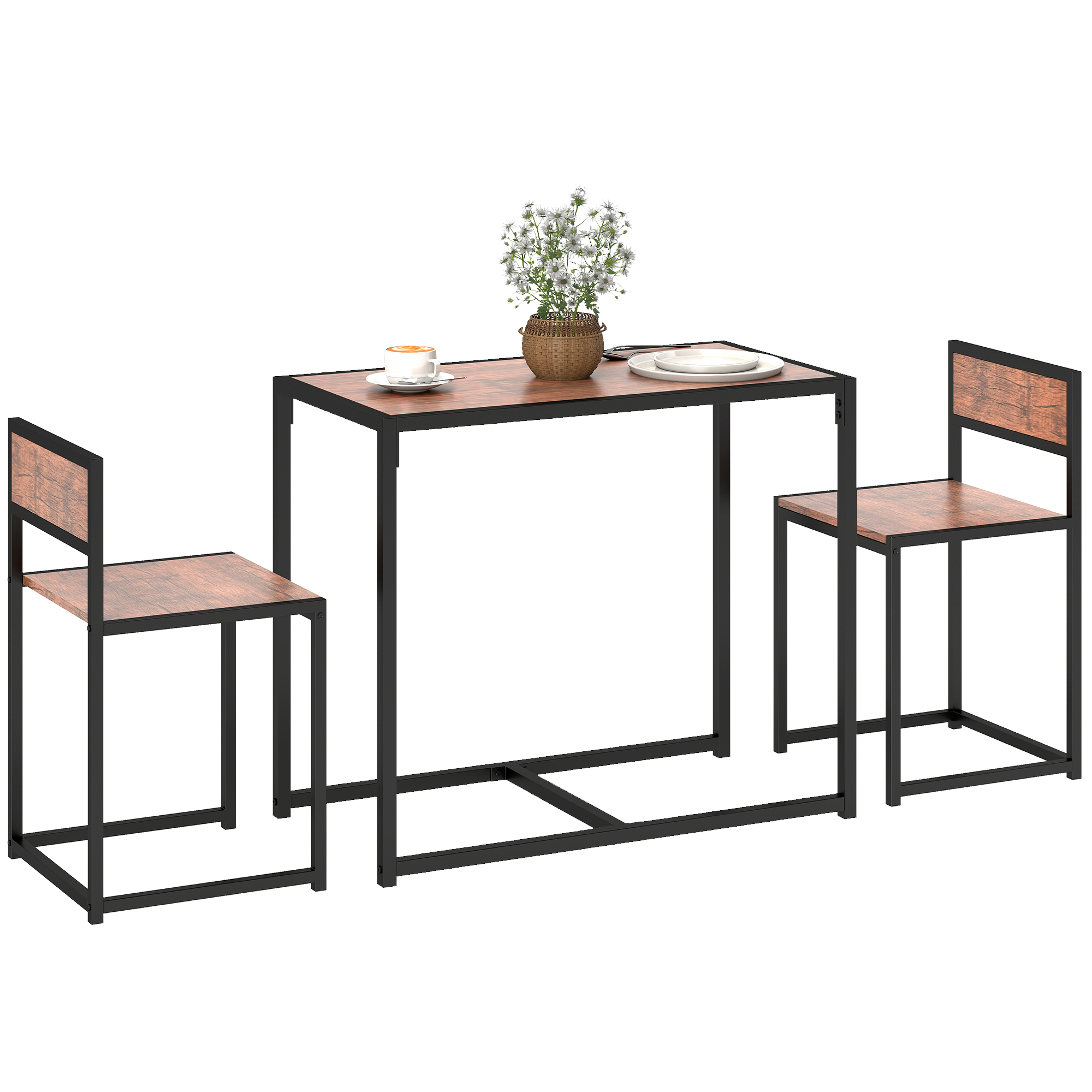 3-Piece Industrial Dining Table Set for 2, Kitchen Table and Chairs, Dining Room Sets for Small Spaces, Rustic Brown