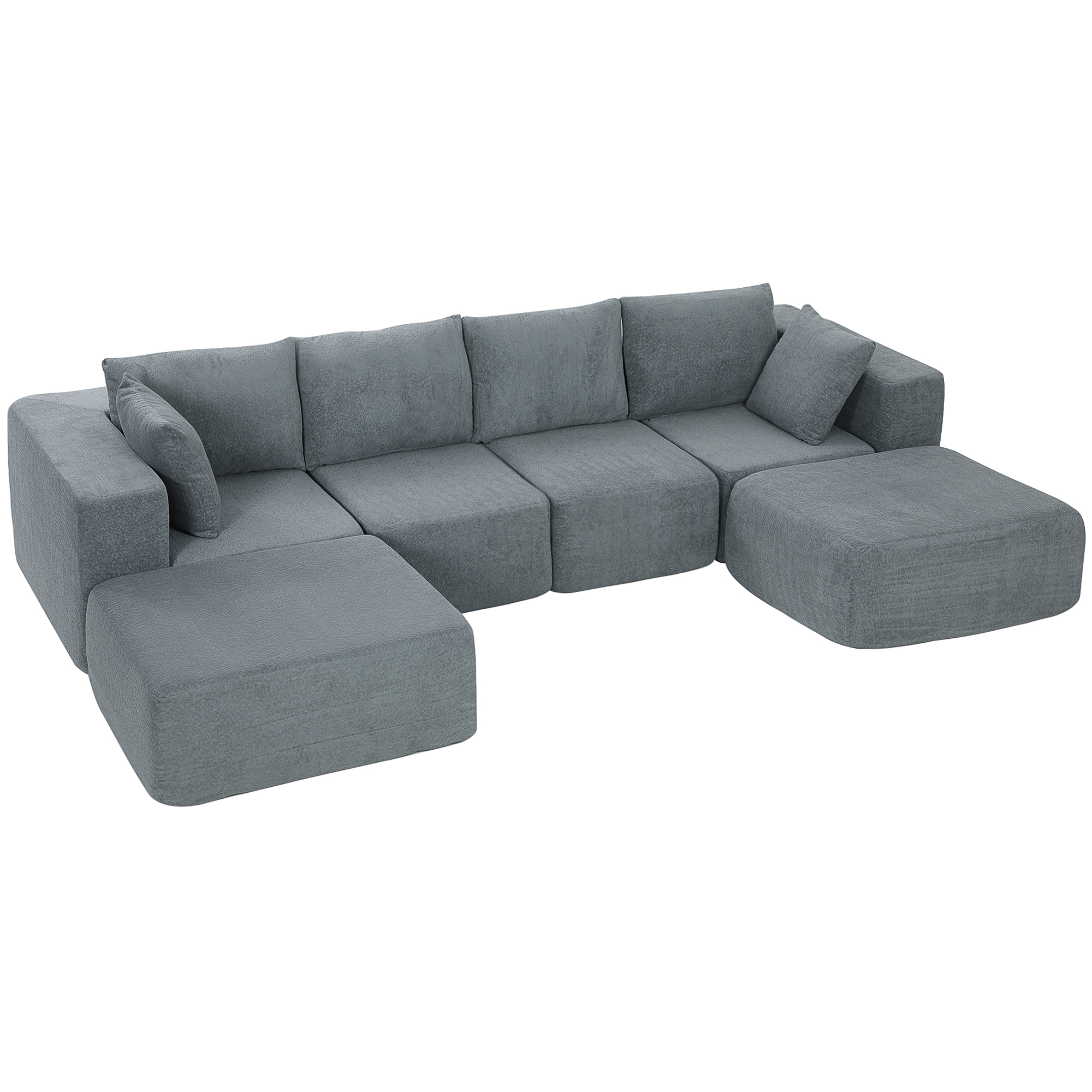 Modular Sectional Sofa, Boneless U-Shape Sectional Couch with 2 Ottomans, Dark Gray