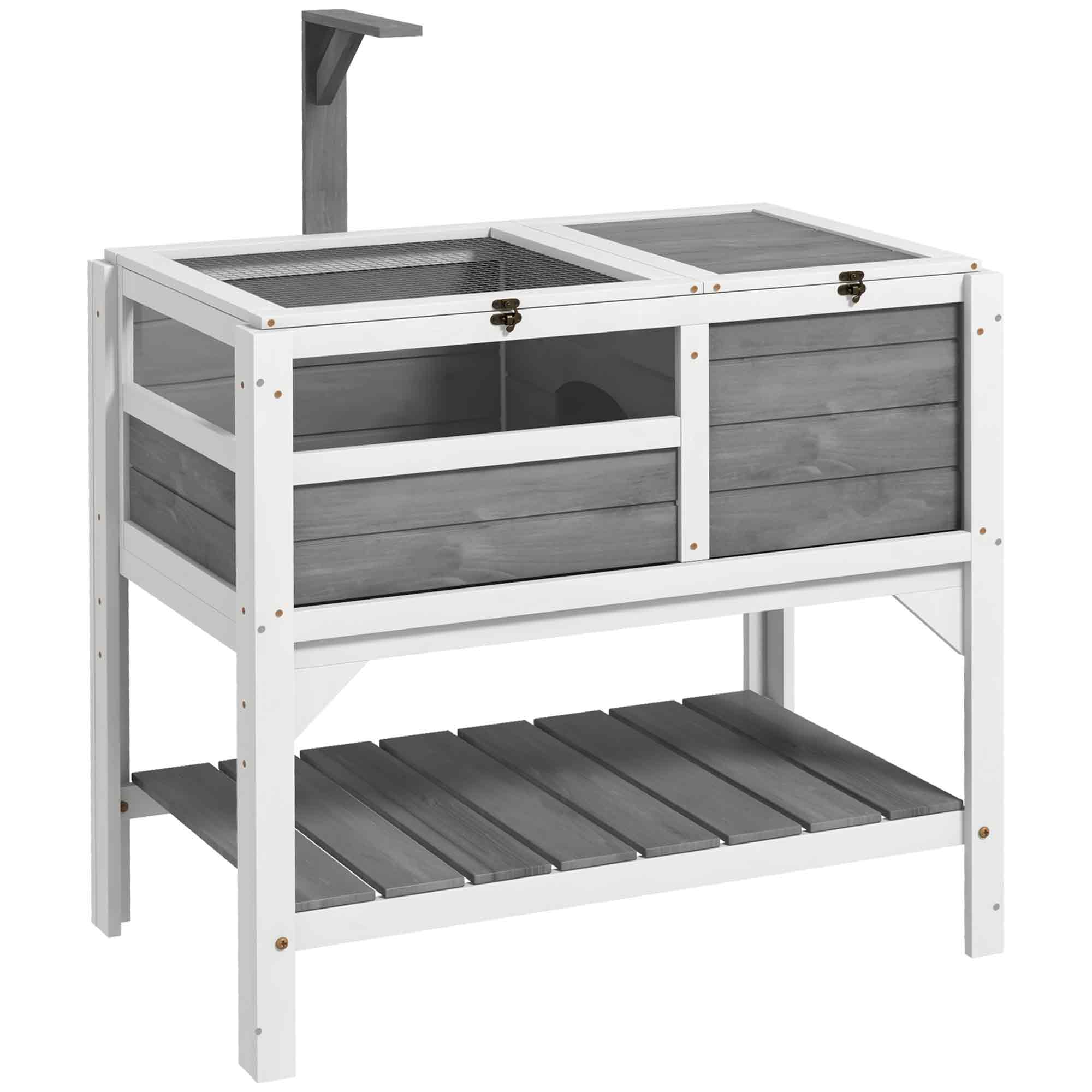 Tortoise Habitat with Shelf Storage Tortoise Gift Accessory with Weather Protection for Indoor, Light Gray