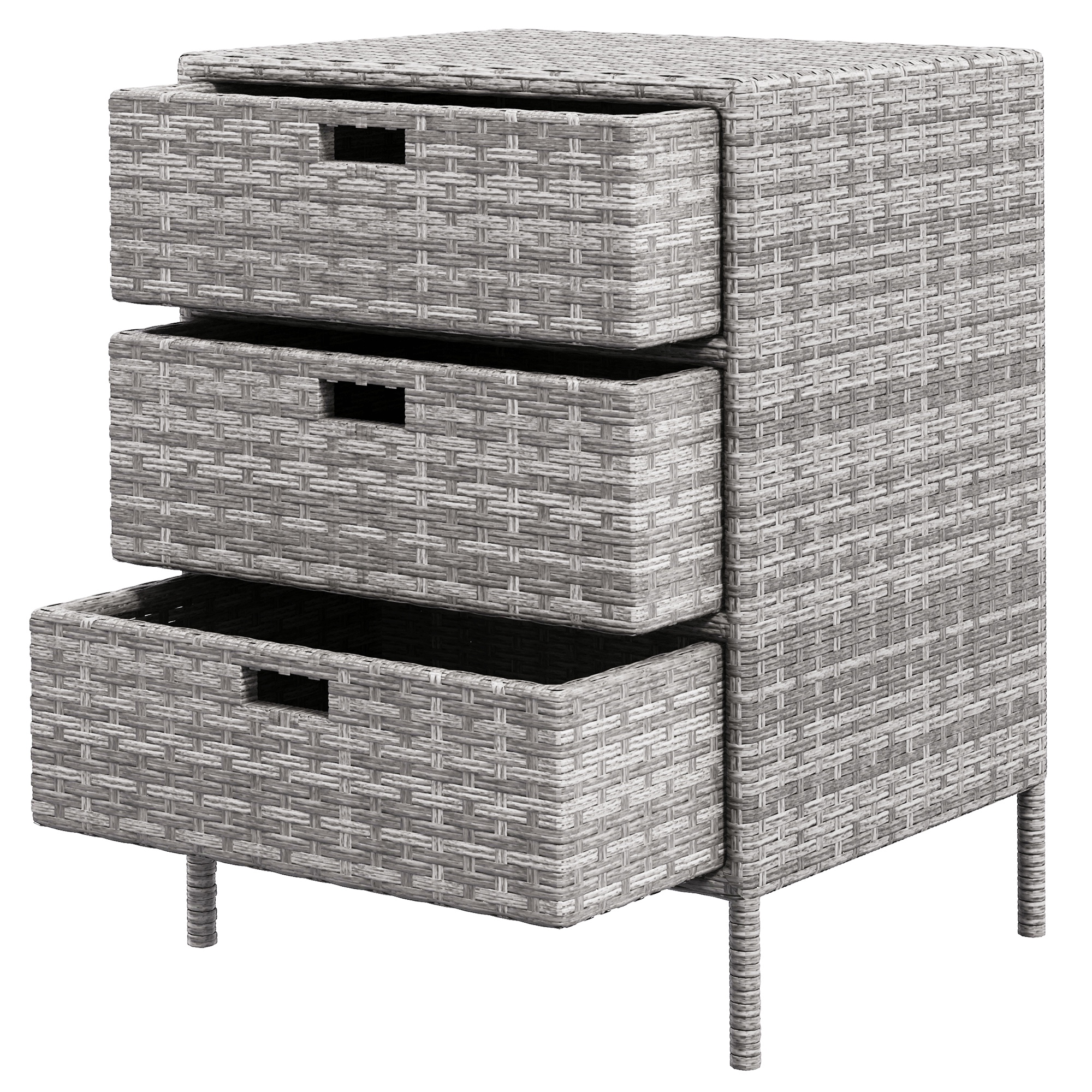 Patio PE Rattan Storage Cabinet, Wicker Pool Cabinet Organizer, Outdoor Towel Rack for Pool with 3 Drawers, Gray