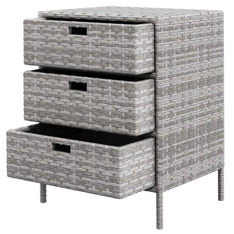 Patio PE Rattan Storage Cabinet, Wicker Pool Cabinet Organizer, Outdoor Towel Rack for Pool with 3 Drawers, Gray