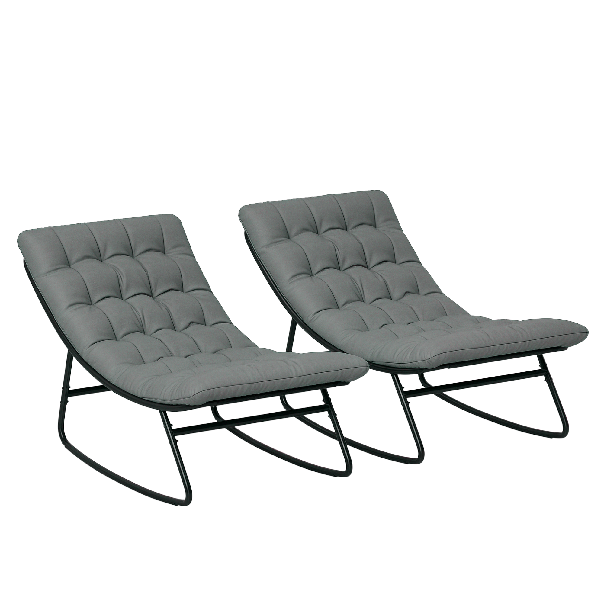 2 Pieces Outdoor Patio Rocking Chairs, Rocking Porch Chairs with Mesh Deep Seats for Indoor, Porch, Balcony, Dark Gray