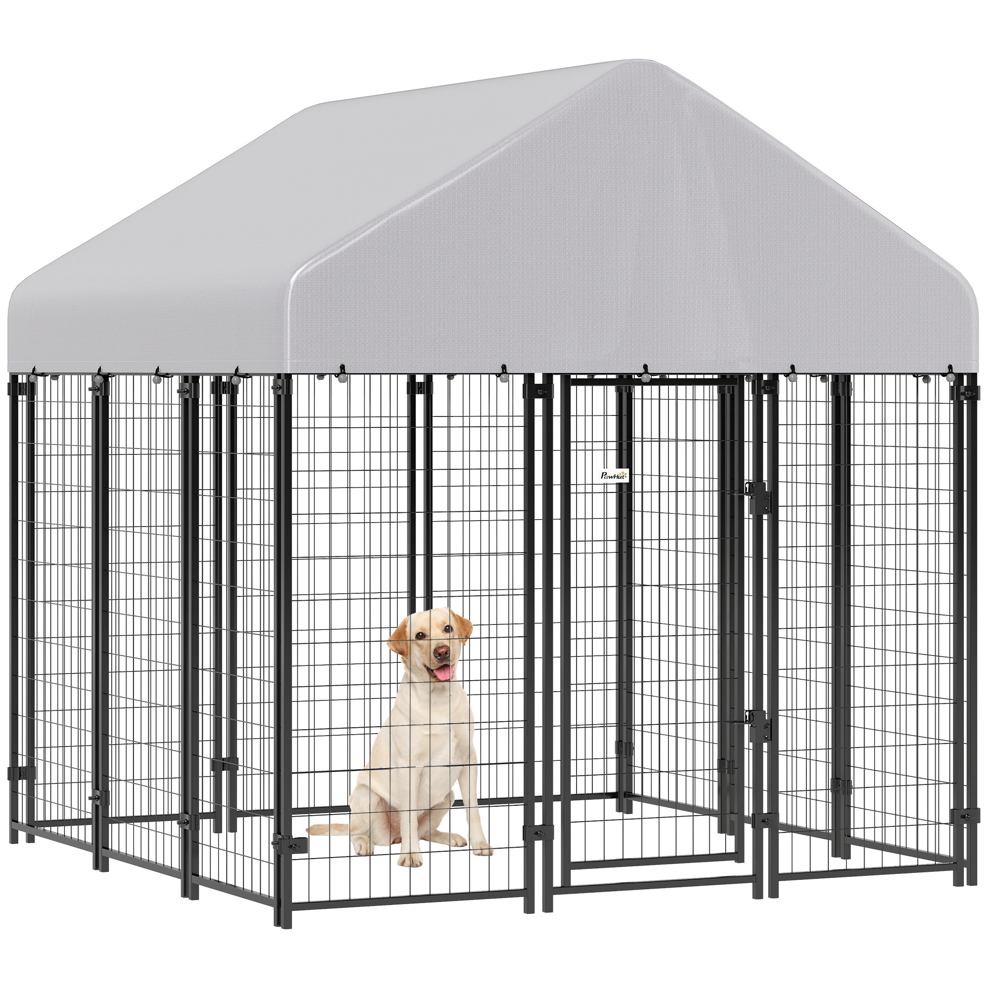Outdoor Dog Kennel with Roof, 6' x 6' x 6' Heavy Duty Welded Wire Dog Playpen Enclosure with Escape-proof Lock