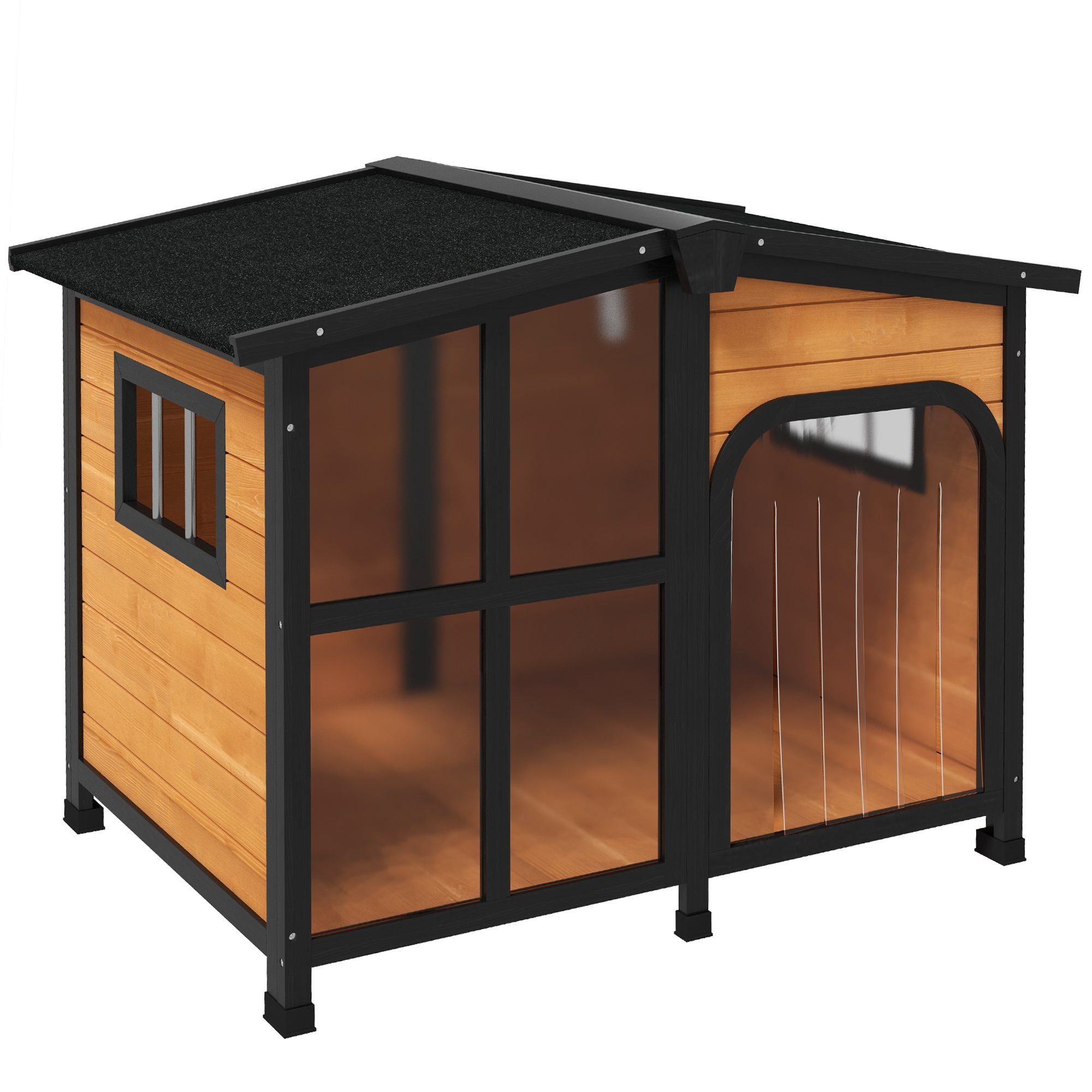 Cabin-Style Wooden Dog House for Large Dogs with Openable Roof & Giant Window, Yellow
