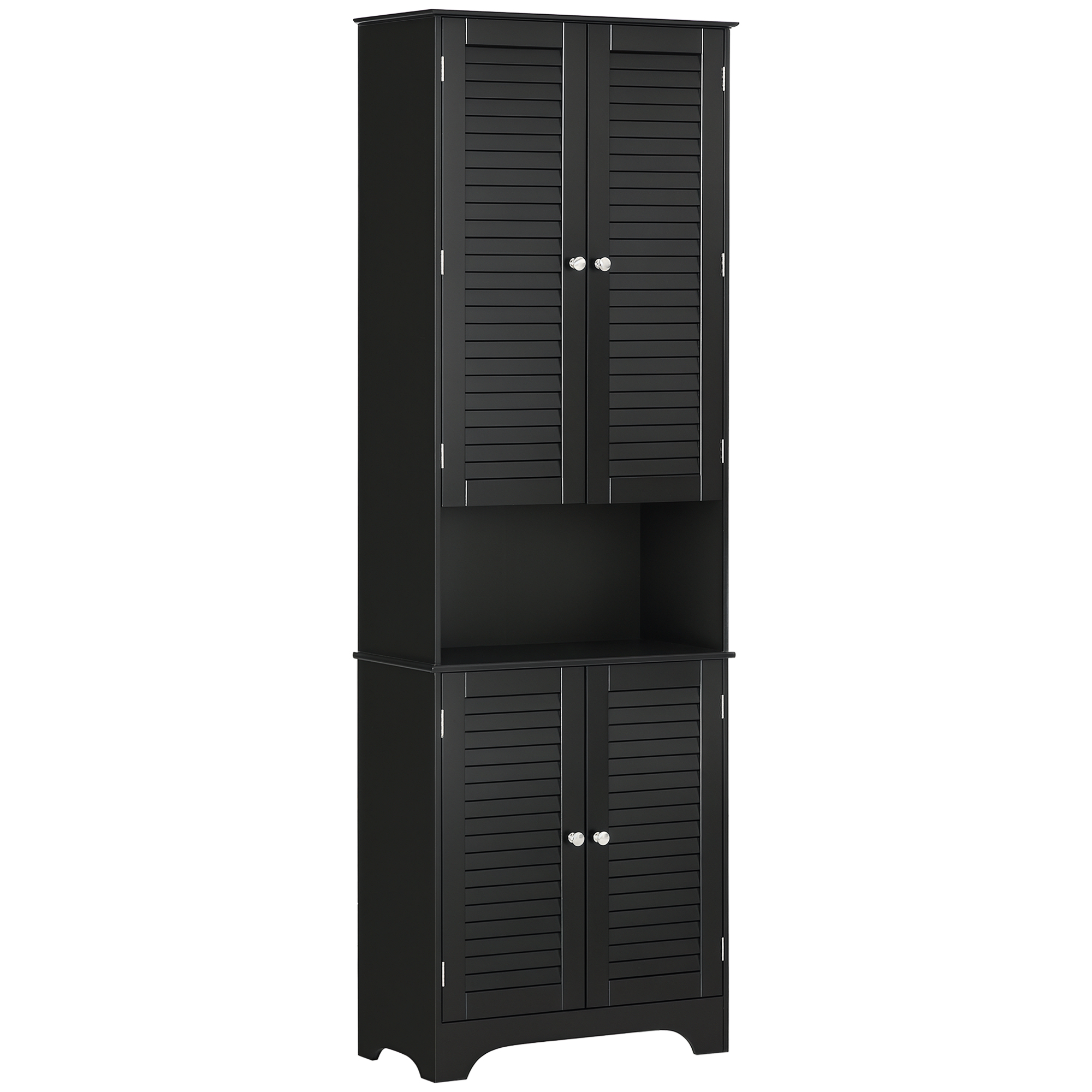  Tall Narrow Bathroom Storage Cabinet with Doors and Shelf Adjustability, Freestanding Linen Cabinet with 2 Cabinets and Countertop, Black