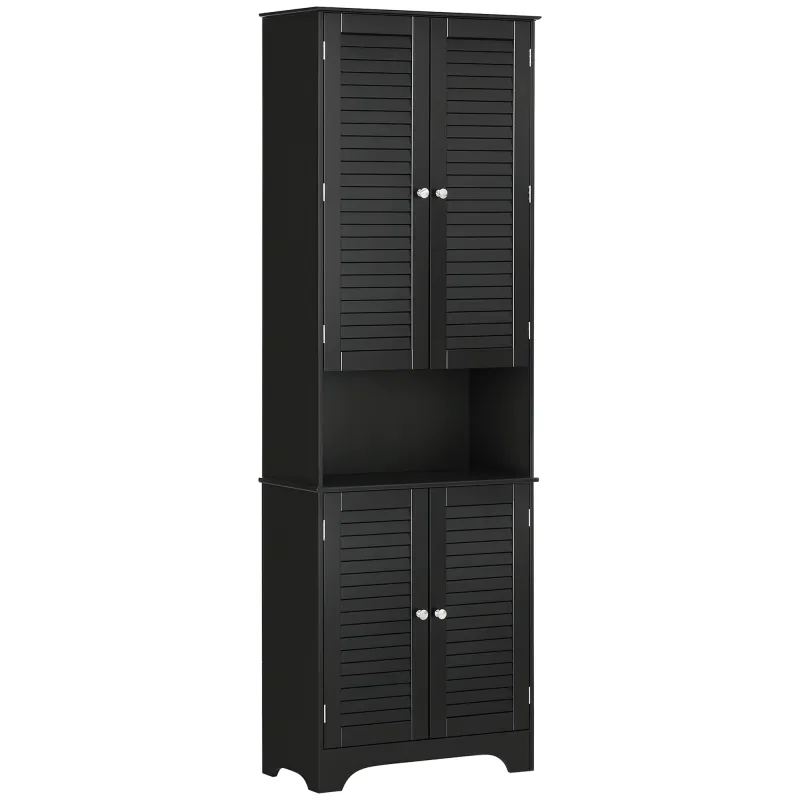  Tall Narrow Bathroom Storage Cabinet with Doors and Shelf Adjustability, Freestanding Linen Cabinet with 2 Cabinets and Countertop, Black