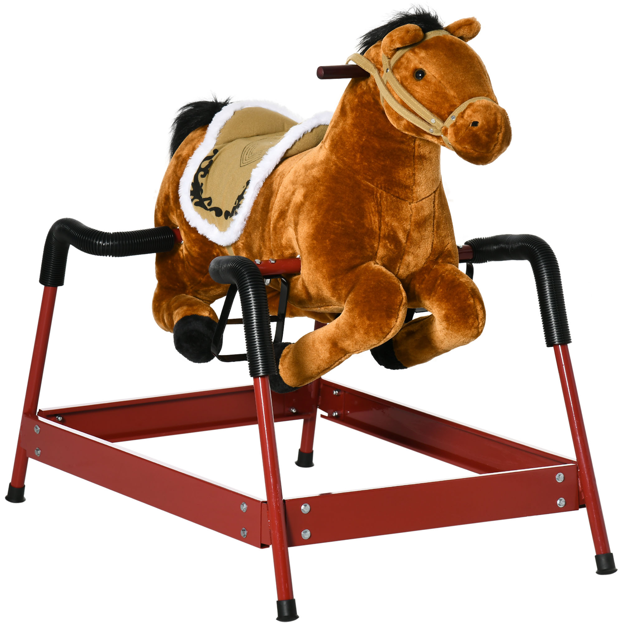 Kids Spring Rocking Horse, Ride on Horse for Girls and Boys with Sounds, Plush Animal Ride-on Toy with Soft Feel, Interactive Toy for Kids, Light Brown