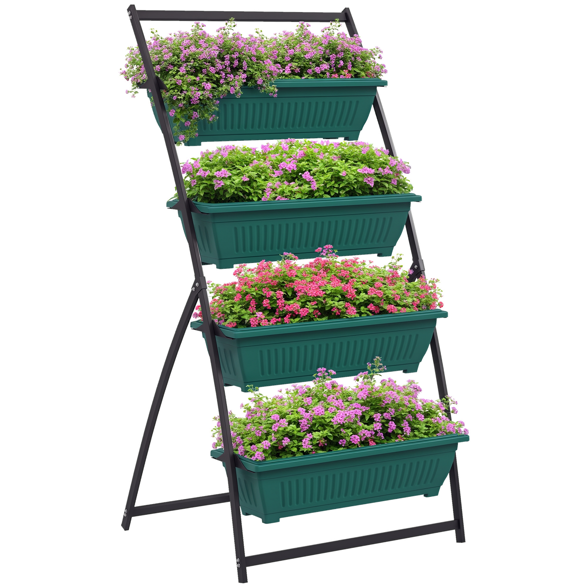 4-Tier Vertical Raised Garden Planter with 4 Boxes, Outdoor Plant Stand Grow Container for Vegetable & Flowers, Green