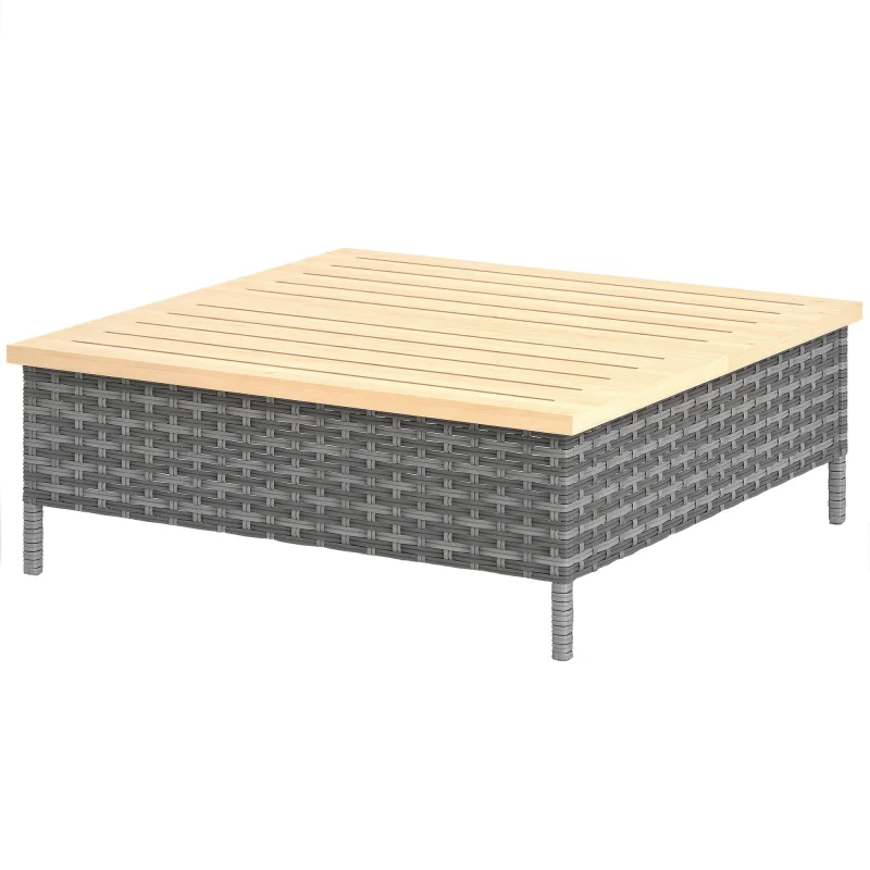  Outdoor Side Table with PE Rattan, Patio End Table with Natural Fir Wood Top, Weather Resistant Accent Table for Patio Pool Porch, Gray