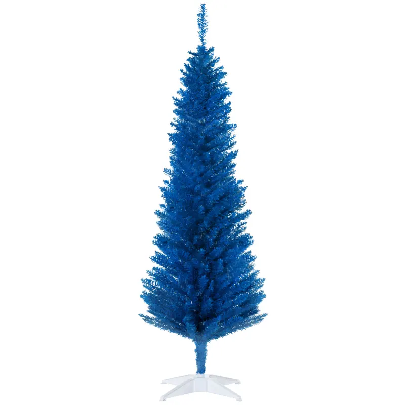 5FT Decorated Christmas Tree, Pencil Christmas Tree with 294 Realistic Branch Tips and Plastic Stand, Blue