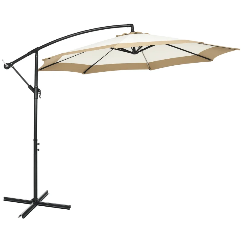  10FT Cantilever Umbrella, Offset Patio Umbrella with Crank and Cross Base for Deck, Backyard, Pool and Garden, Hanging Umbrellas, Tan