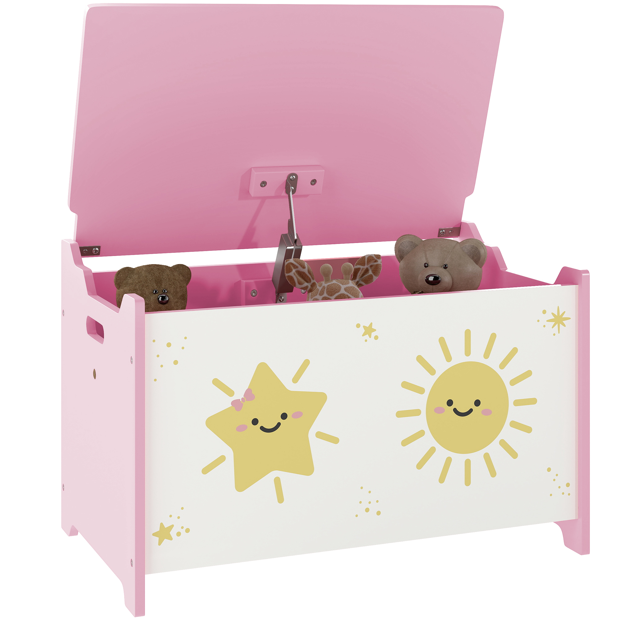 Toy Box with Lid, Safety Hinges and Groove Handles, Toy Storage Organizer for Kids, Living Room, Playroom, Pink
