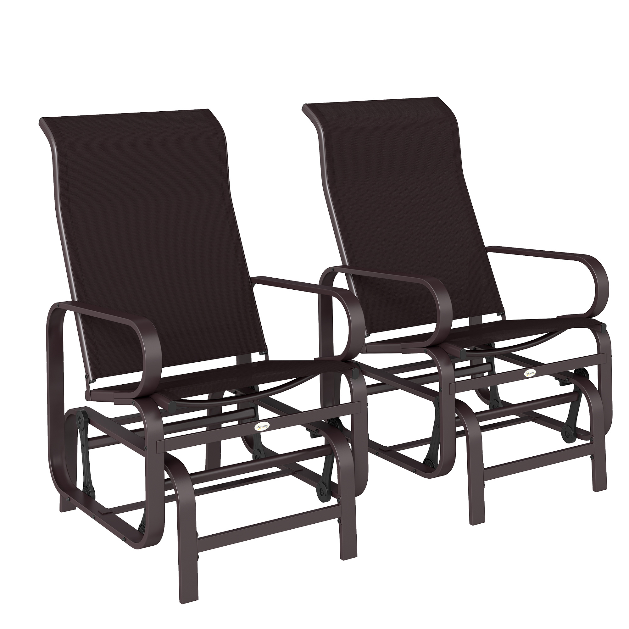 Gliding Lounger Chair Set of 2, Single Rockers with Lightweight Metal & Mesh Construction, Brown